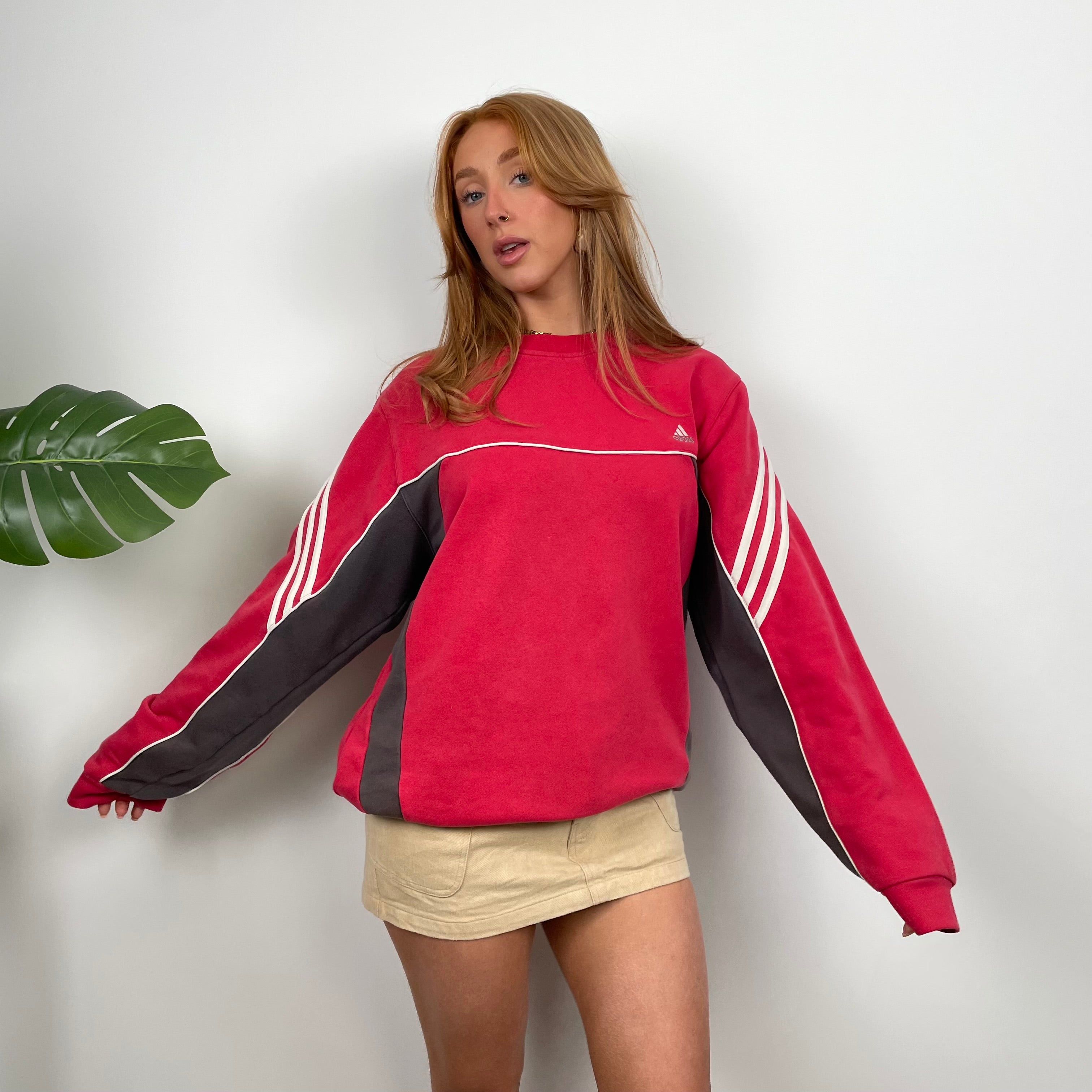 Adidas Red Embroidered Spell Out Sweatshirt (M)