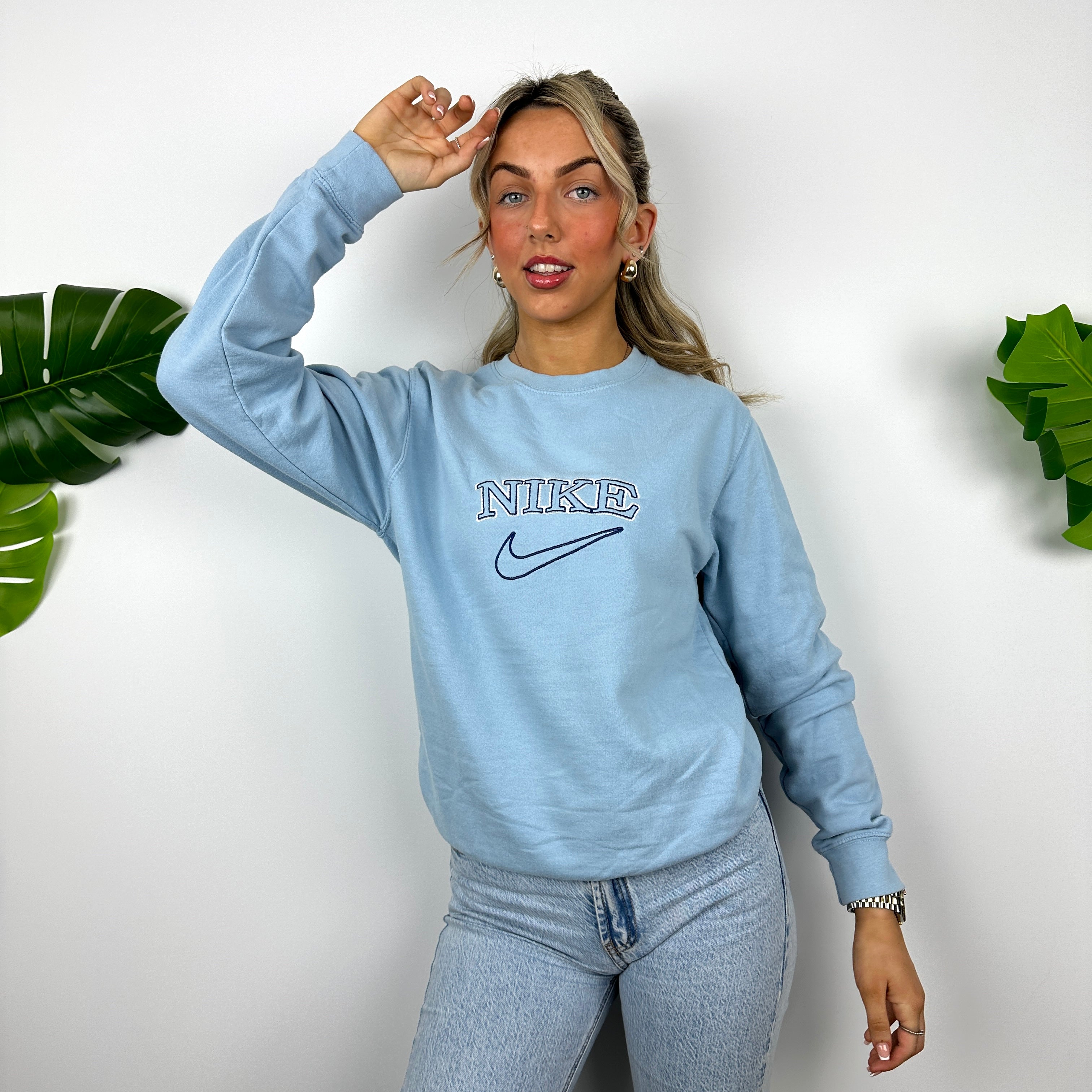 Nike Baby Blue Embroidered Spell Out Sweatshirt (S)