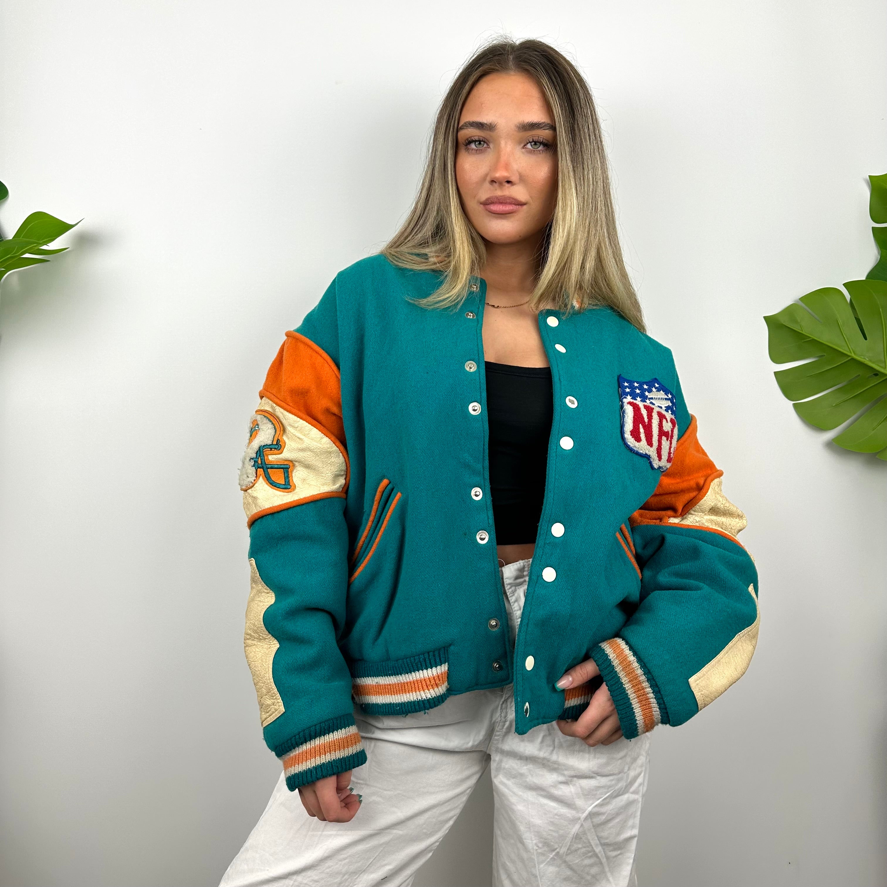 Miami Dolphins NFL ULTRA RARE Blue Heavyweight Jacket as worn by Alix Earle (L)