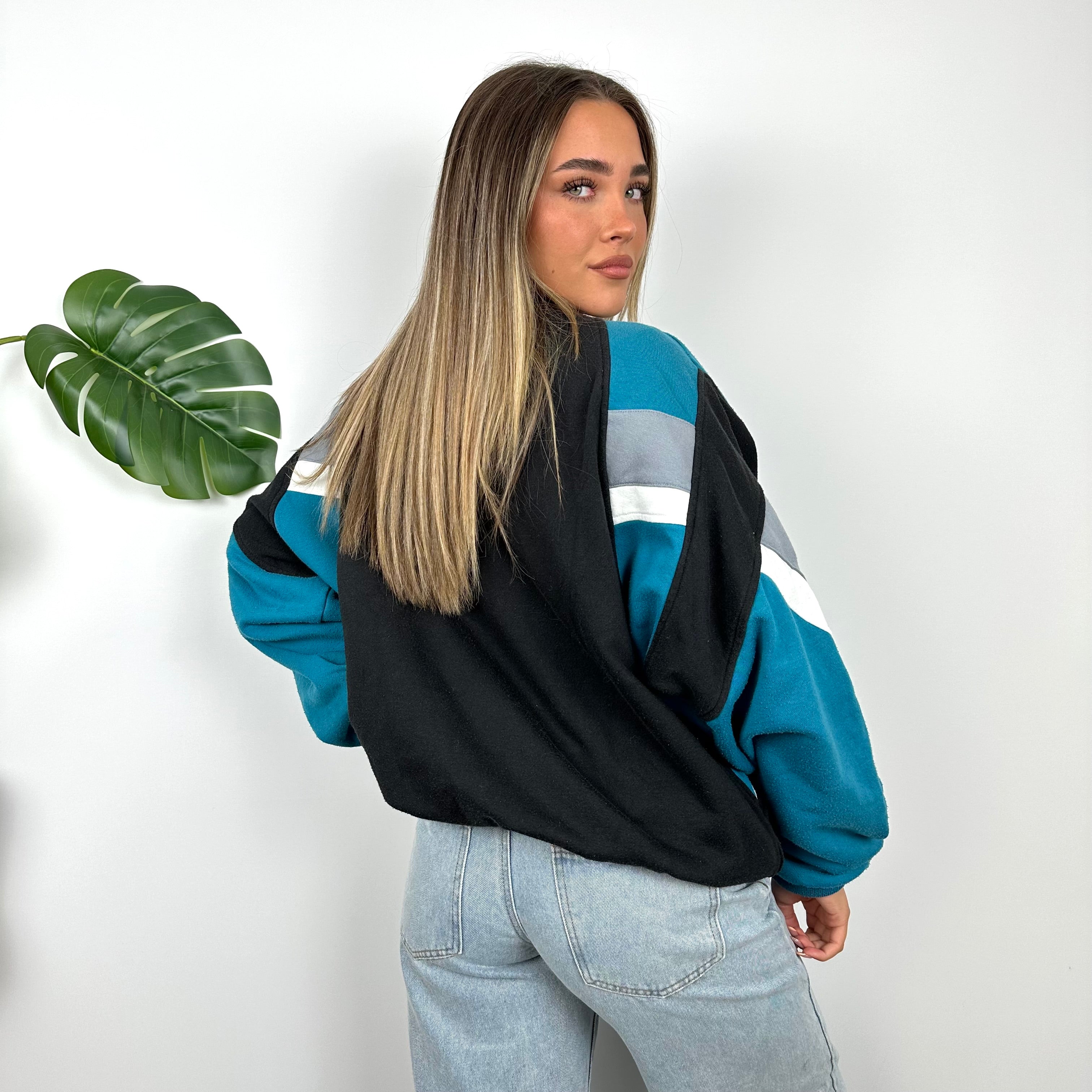 Adidas Colour Block Embroidered Spell Out Quarter Zip Sweatshirt (L)