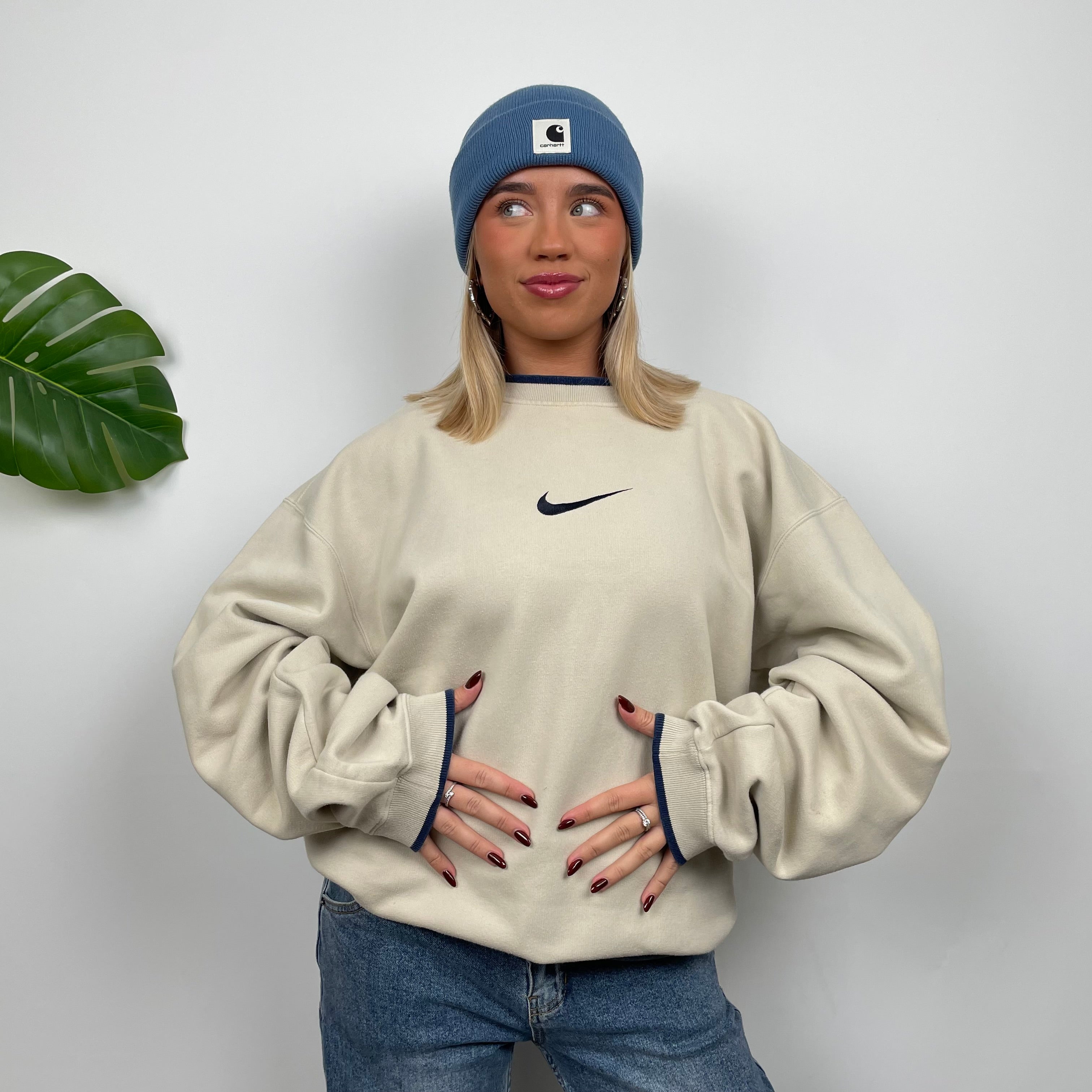 Nike Cream Embroidered Swoosh Sweatshirt (XXL)