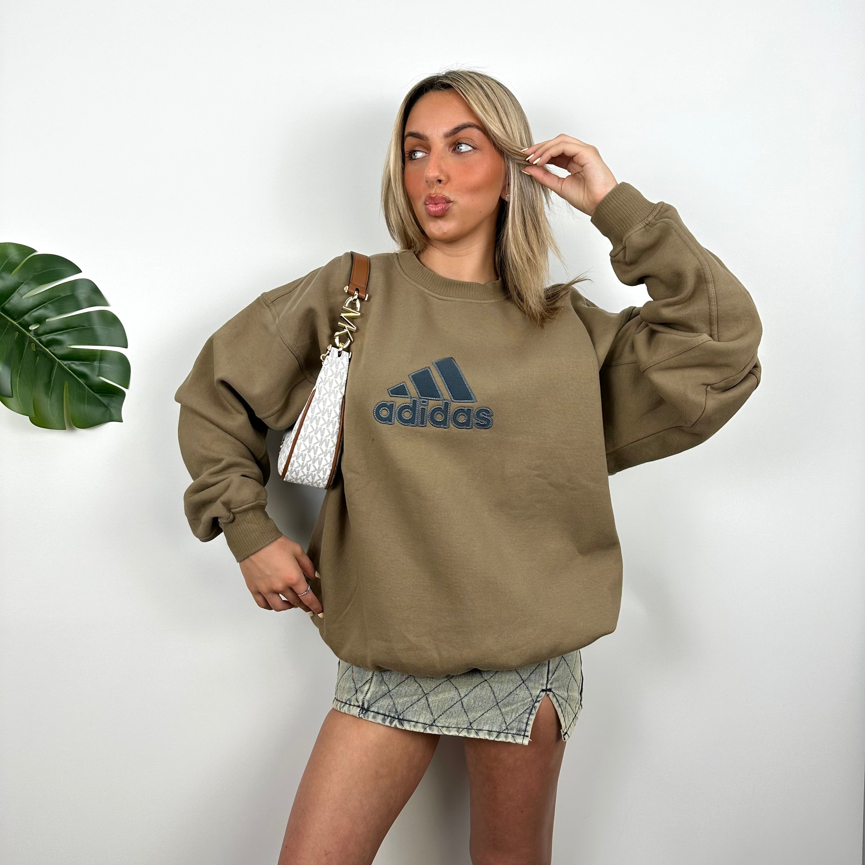 Adidas Brown Embroidered Spell Out Sweatshirt (XL)