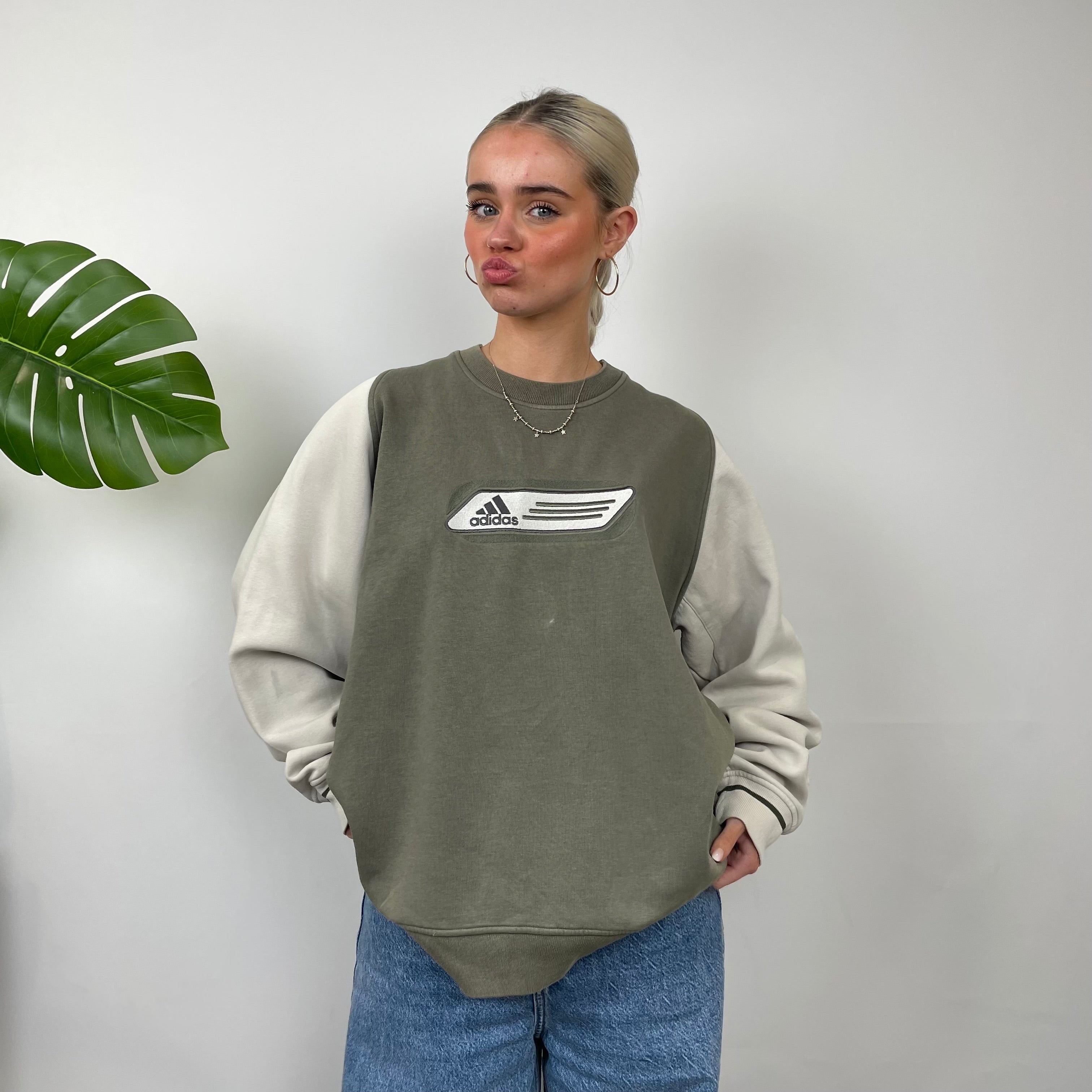 Adidas Green Embroidered Spell Out Sweatshirt (L)