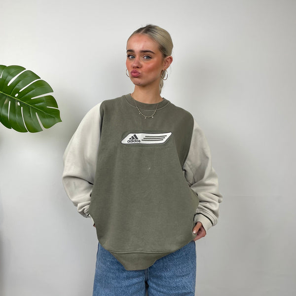 Adidas Green Embroidered Spell Out Sweatshirt (L)
