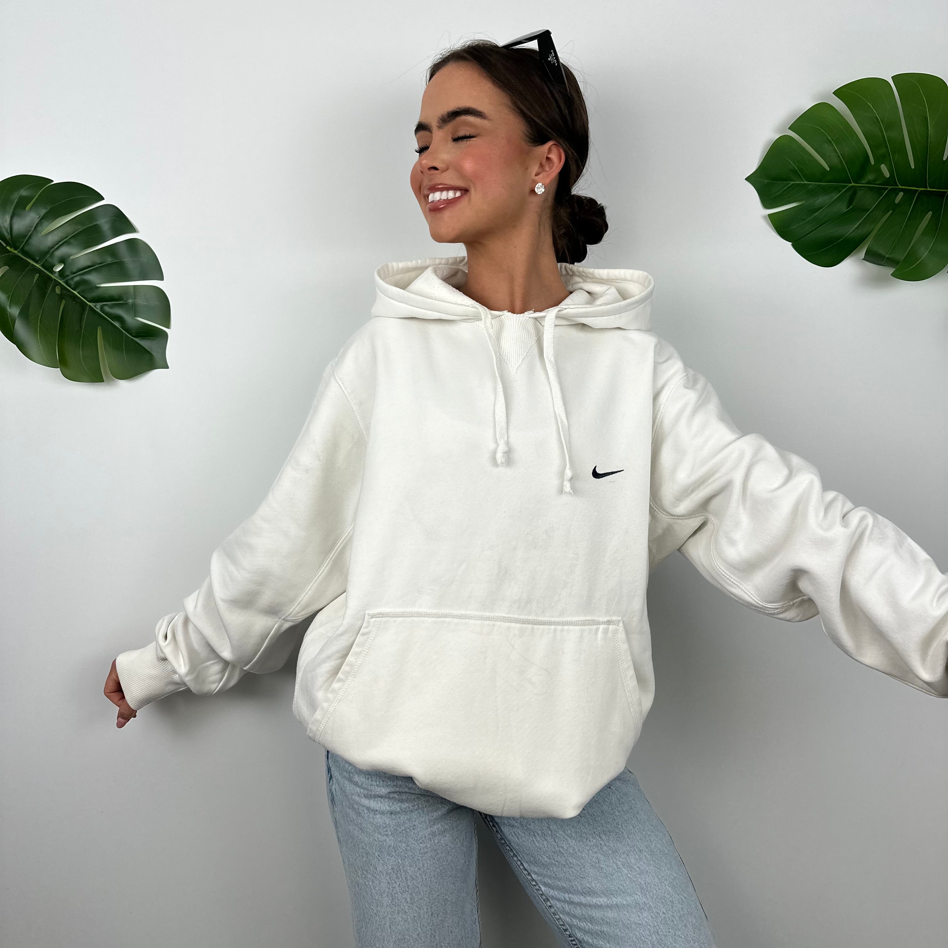 Nike White Embroidered Swoosh Hoodie (L)