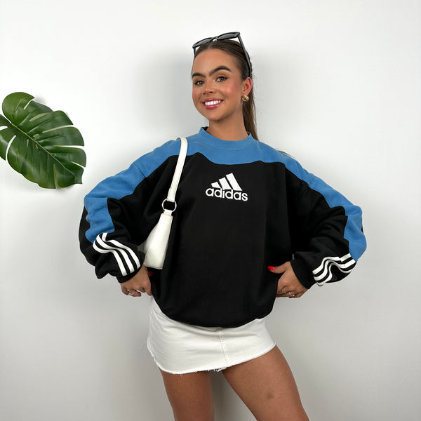 Adidas Black and Baby Blue Embroidered Spell Out Sweatshirt (M)