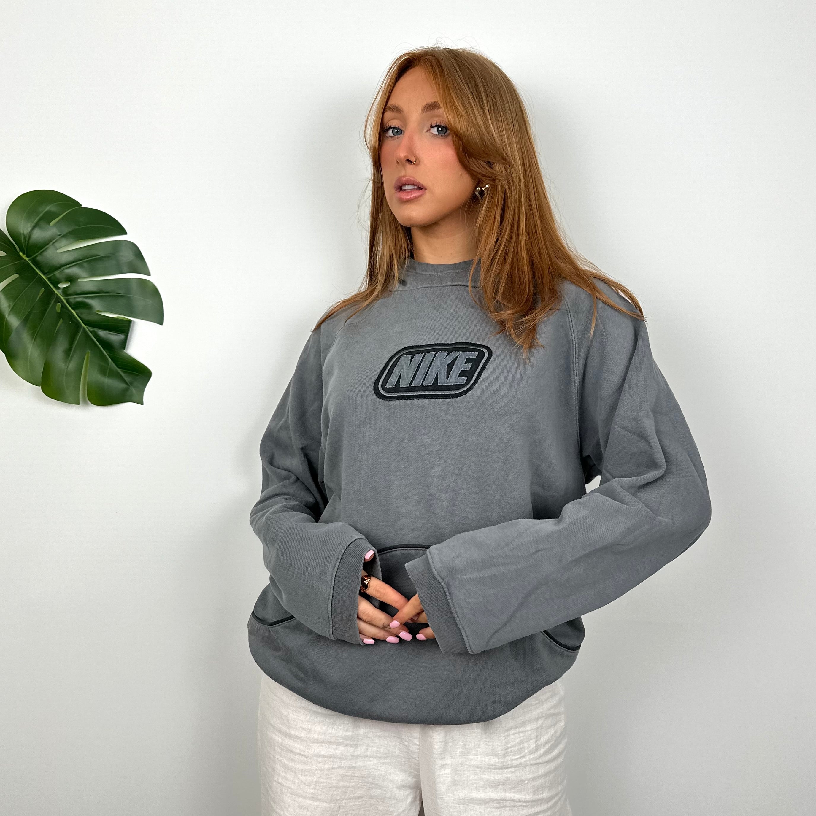 Nike RARE Grey Embroidered Spell Out Hoodie (S)