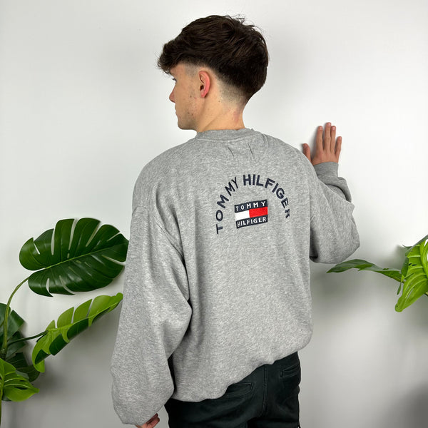 Tommy Hilfiger Grey Embroidered Spell Out Sweatshirt (L)