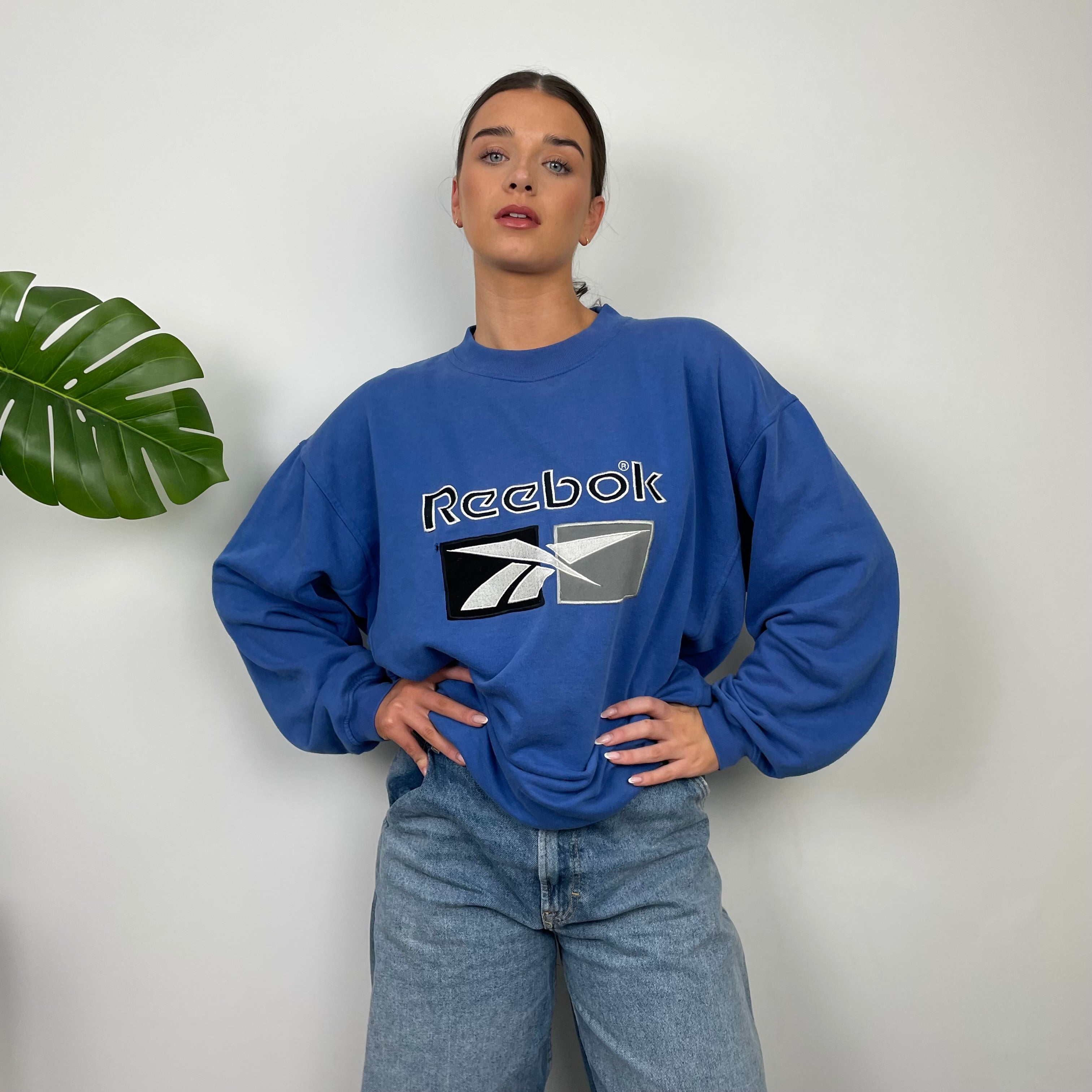 Reebok Blue Embroidered Spell Out Sweatshirt (L)