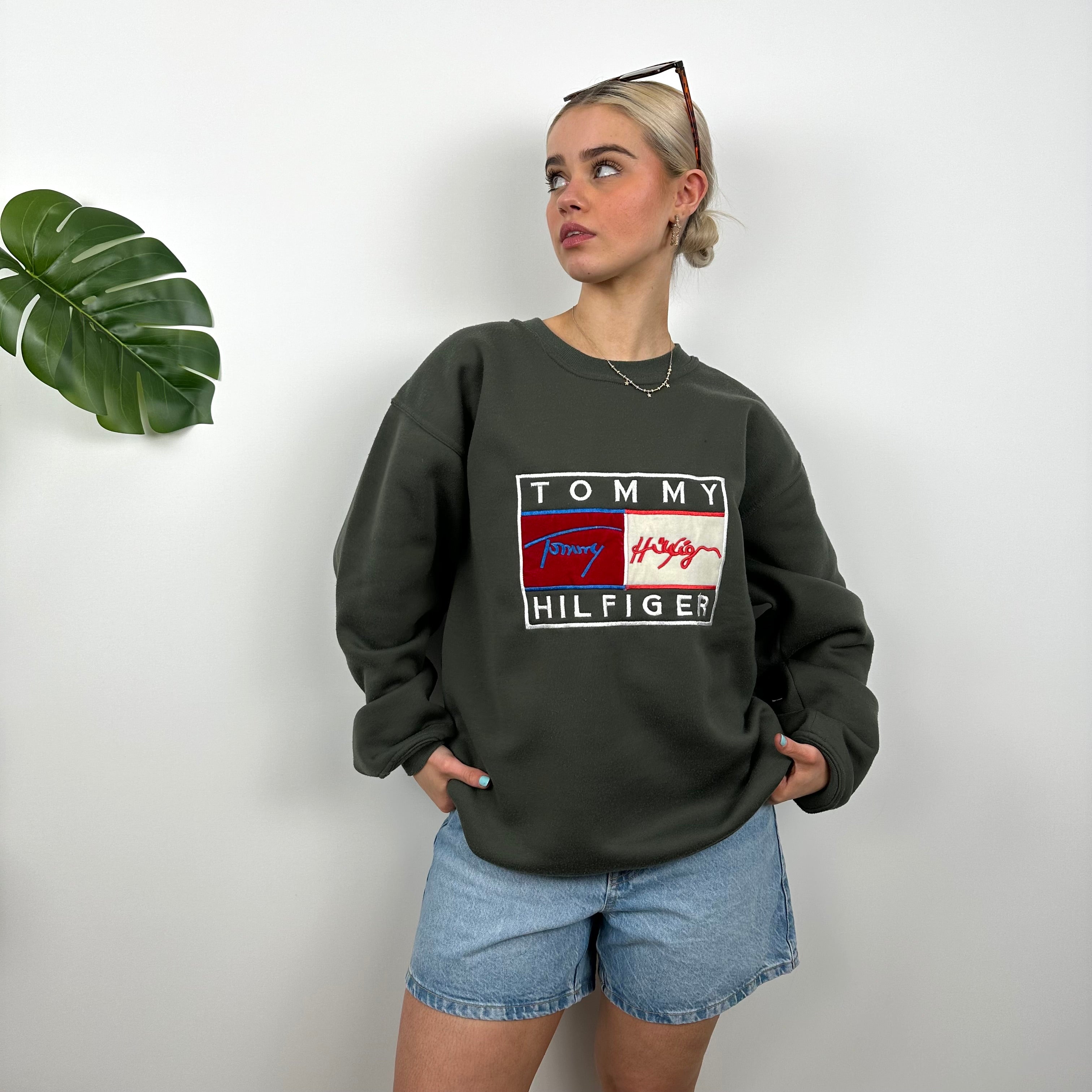 Tommy Hilfiger Green Embroidered Spell Out Sweatshirt (L)