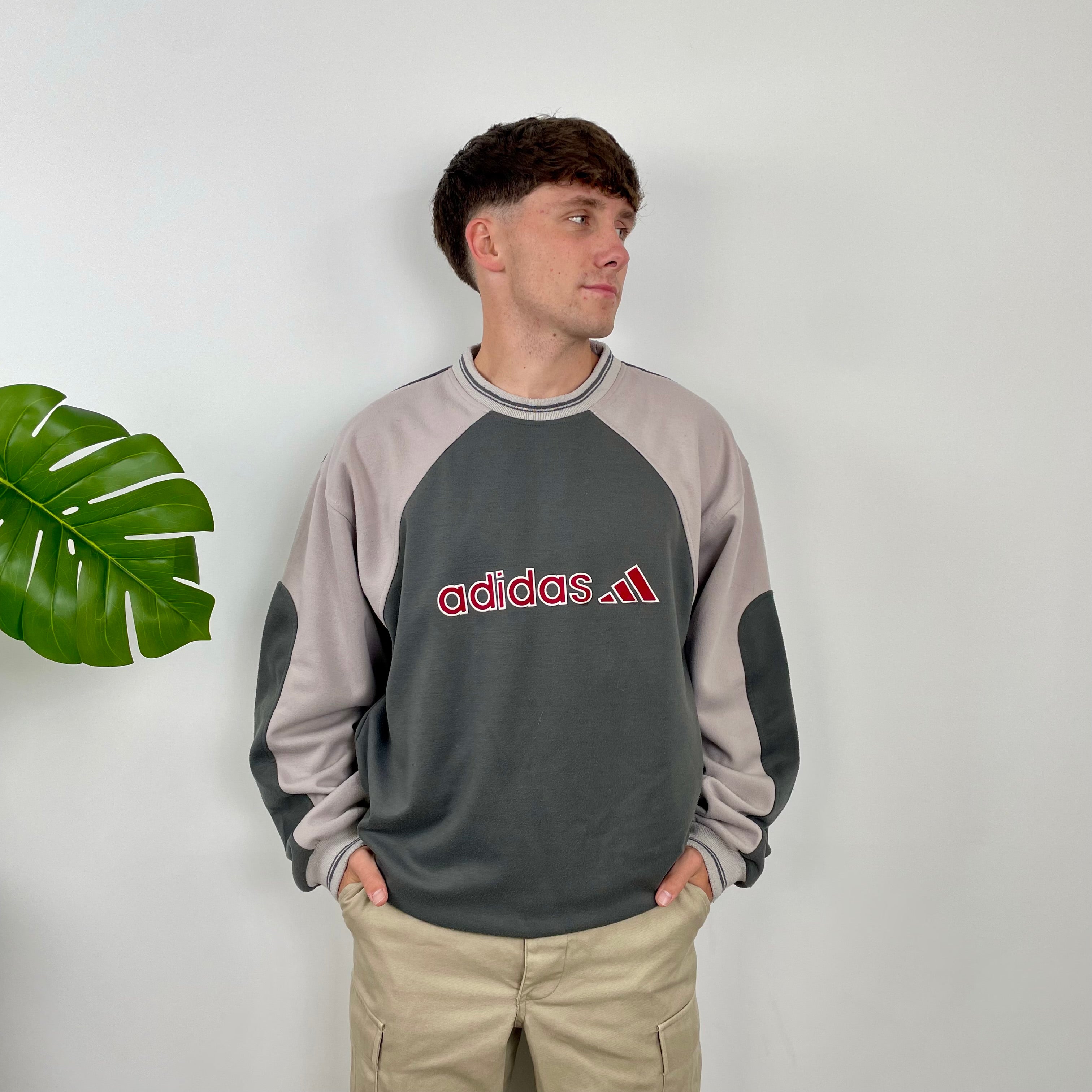 Adidas Grey Embroidered Spell Out Sweatshirt (L)