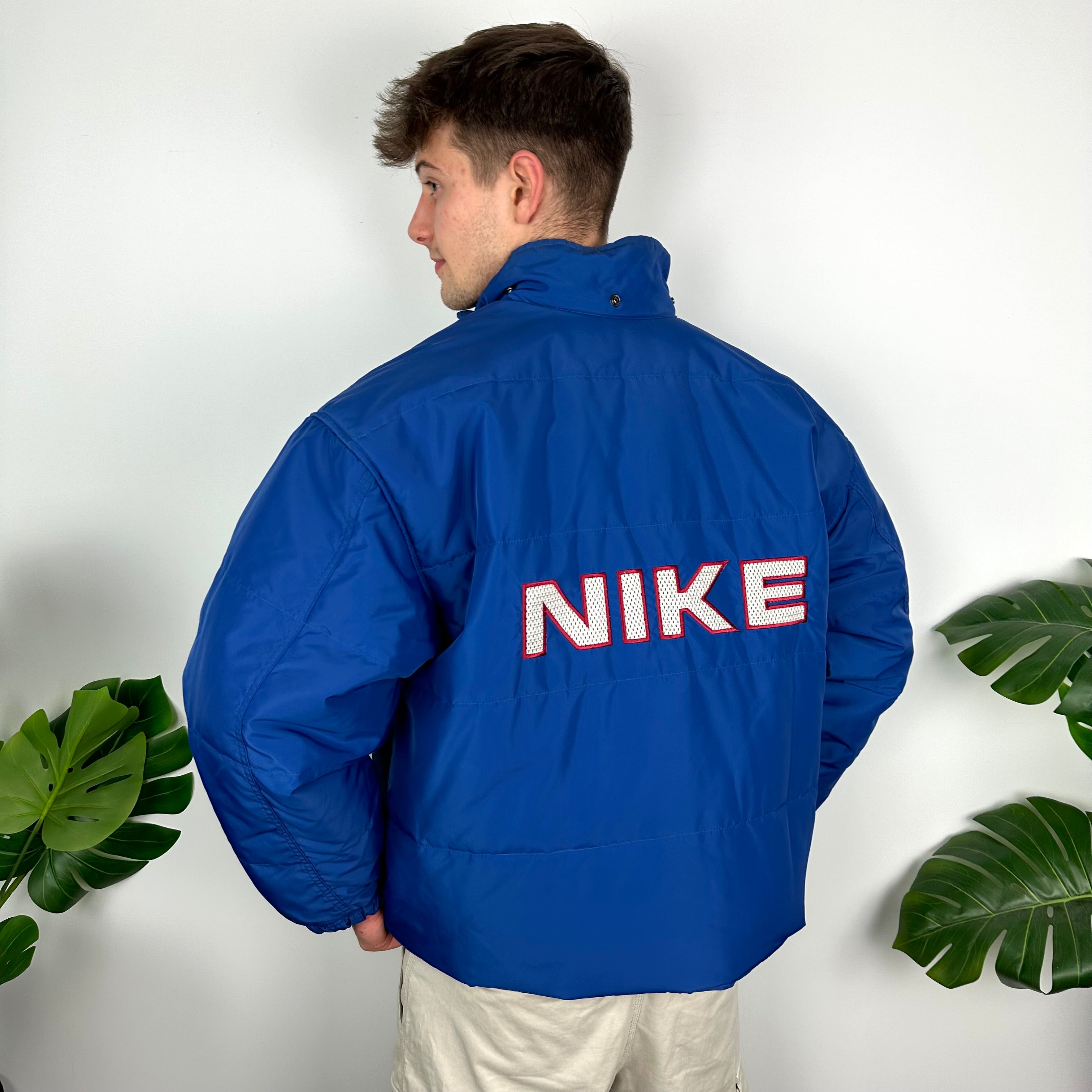 Nike Blue Embroidered Spell Out Padded Jacket (L)