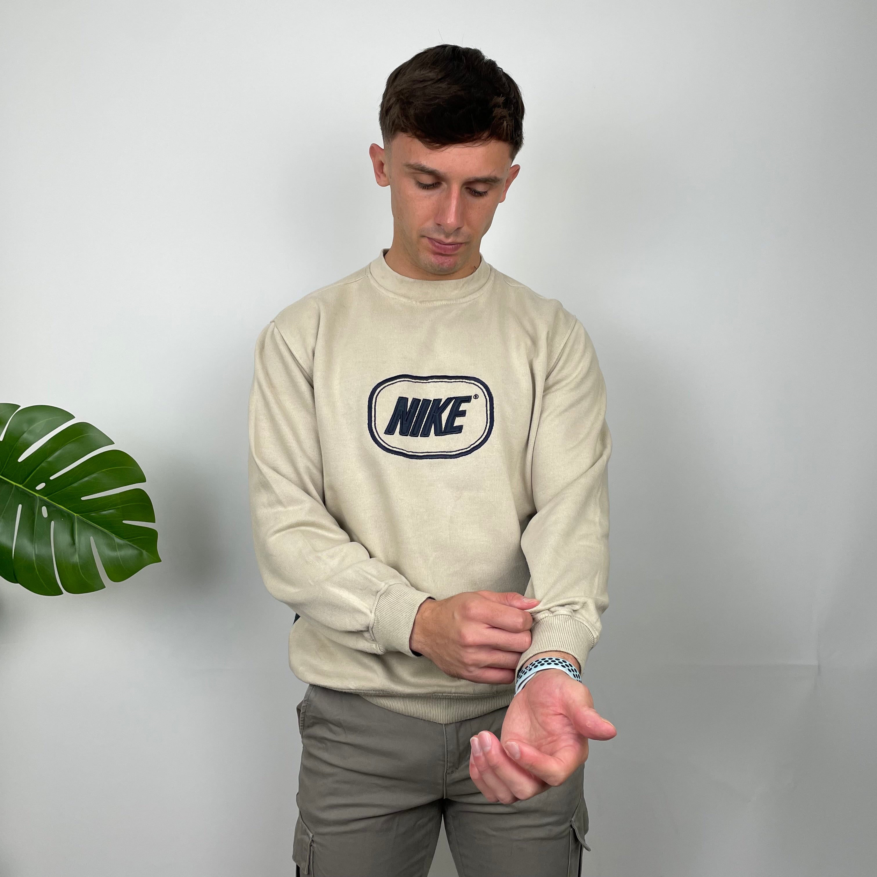 Nike Cream Embroidered Spell Out Sweatshirt (M)