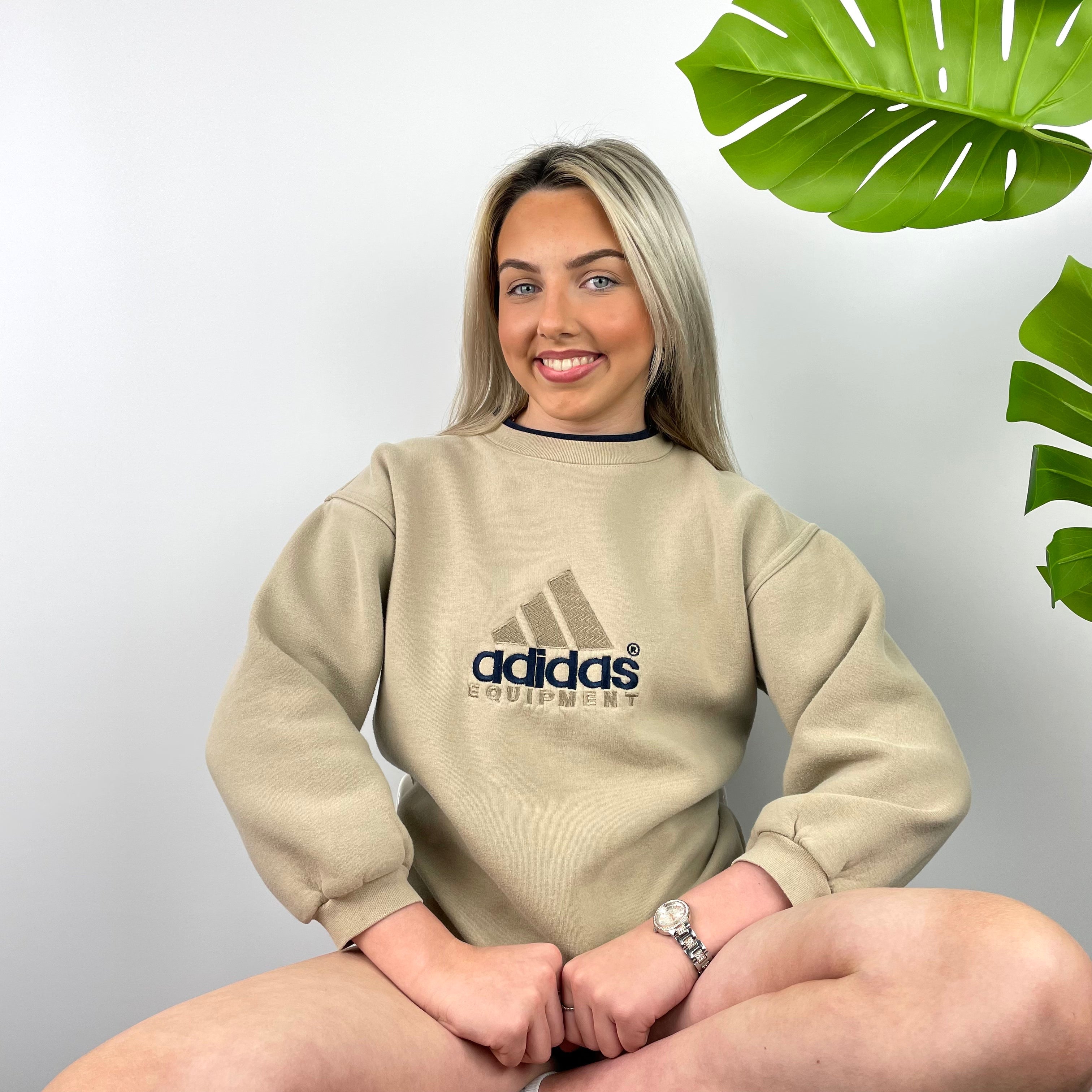 Adidas Equipment RARE Tan Beige Embroidered Spell Out Sweatshirt (S)