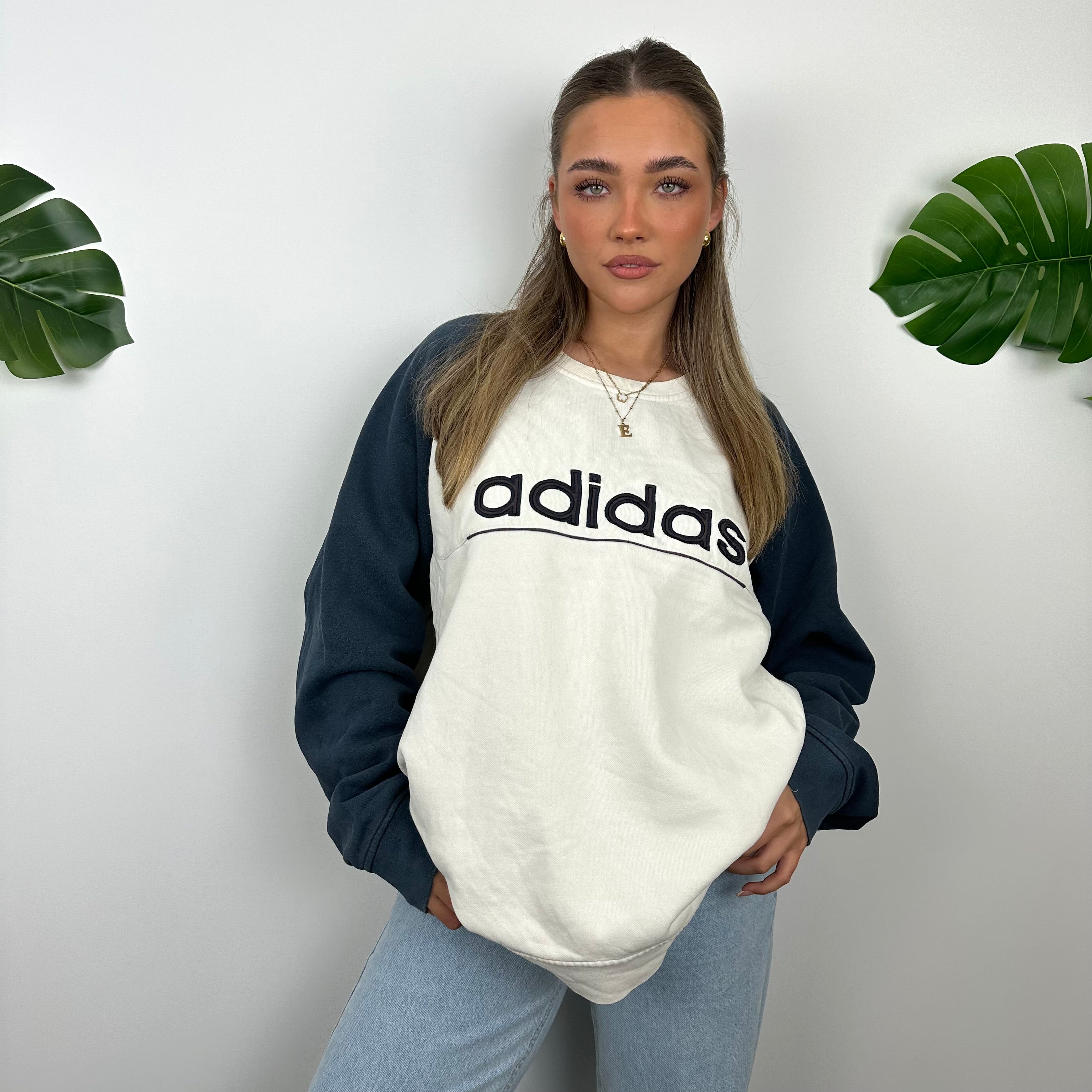 Adidas RARE White Embroidered Spell Out Sweatshirt (XL)