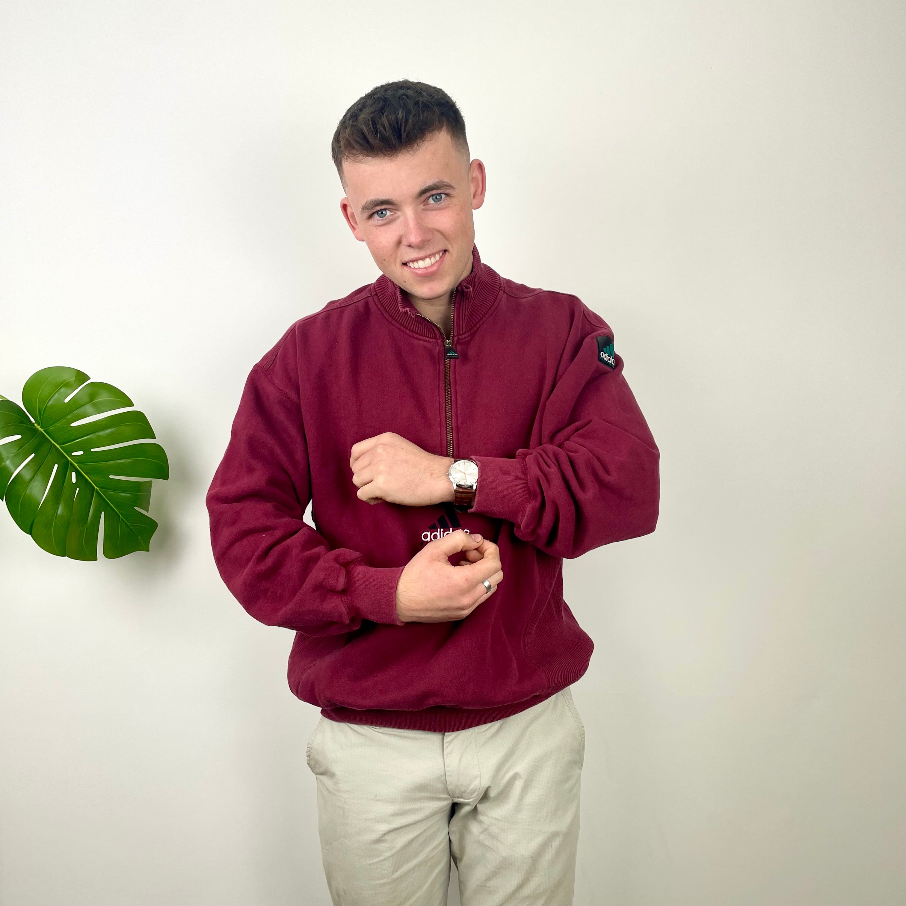 Adidas Equipment Maroon Embroidered Spell Out Sweatshirt (L)