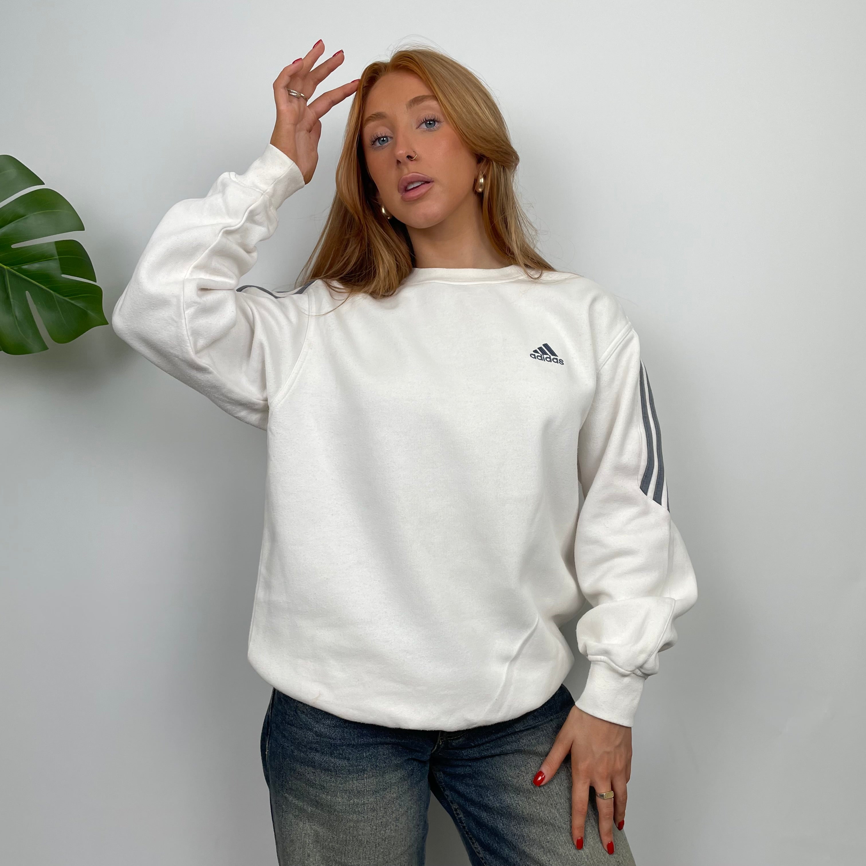 Adidas white Embroidered Spell Out Sweatshirt (XL)