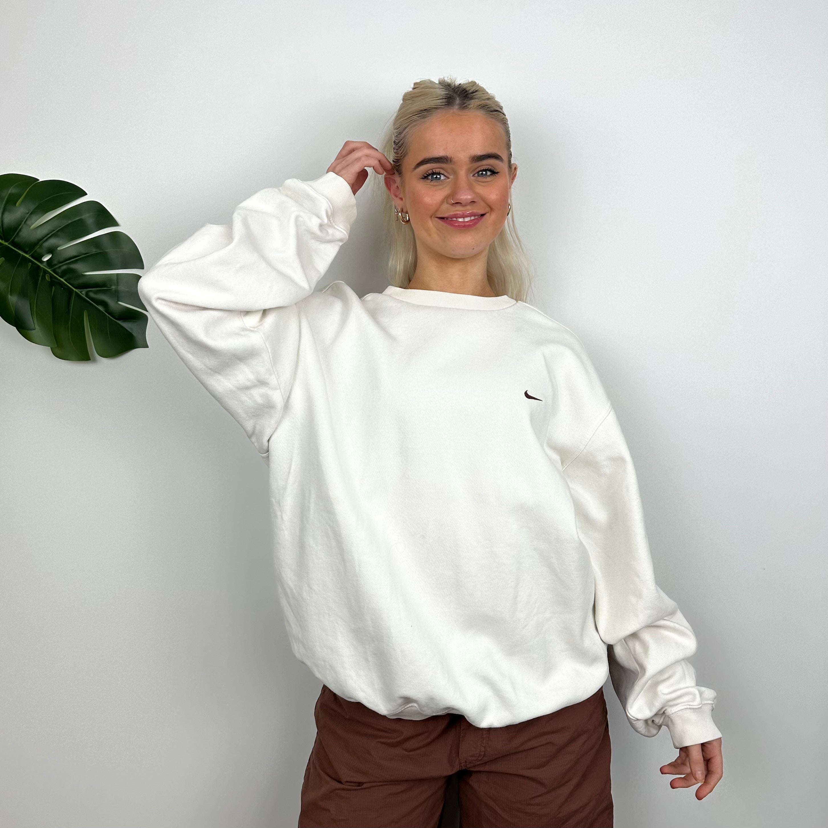 Nike White Embroidered Swoosh Sweatshirt (L)