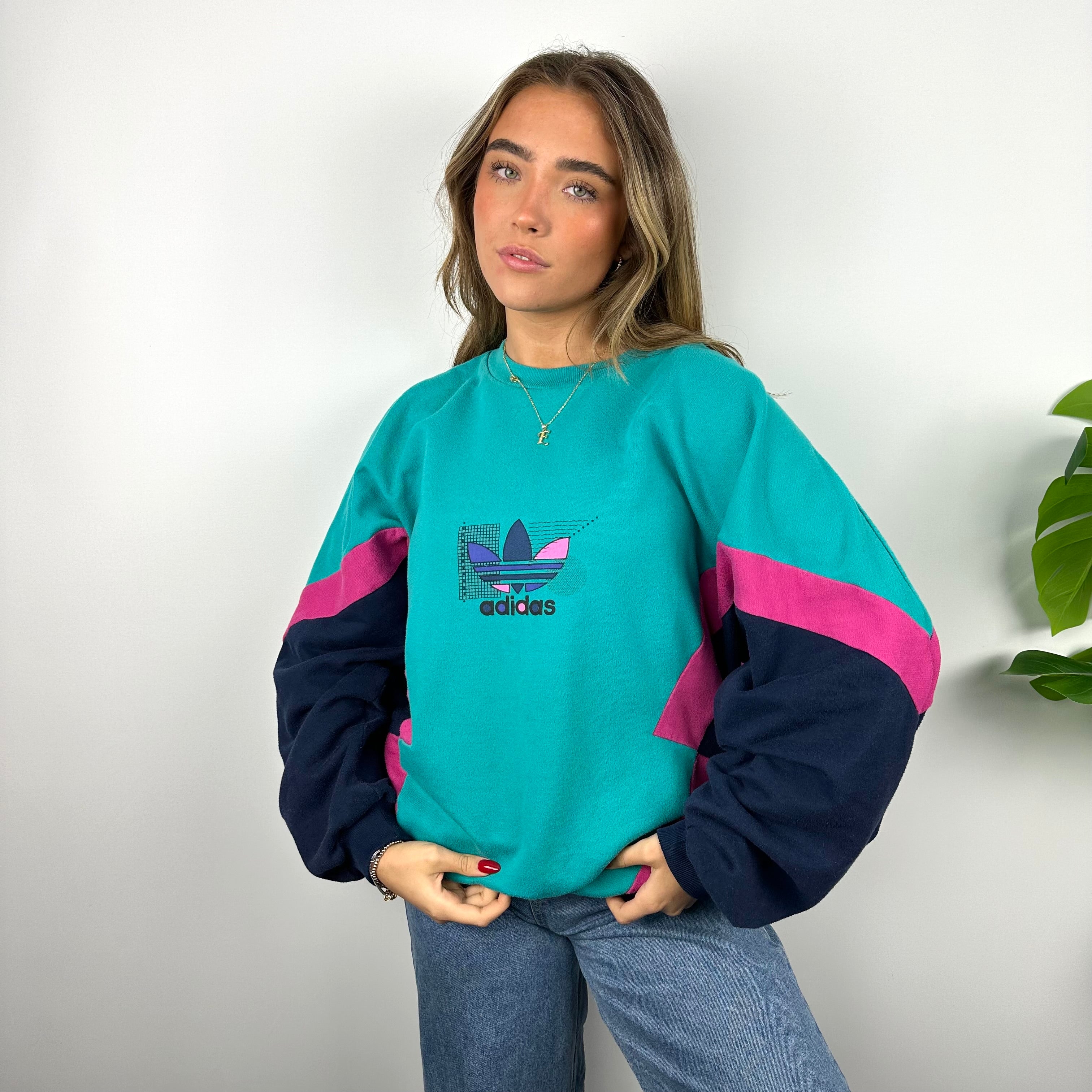 Adidas Turquoise Blue Spell Out Sweatshirt (XL)