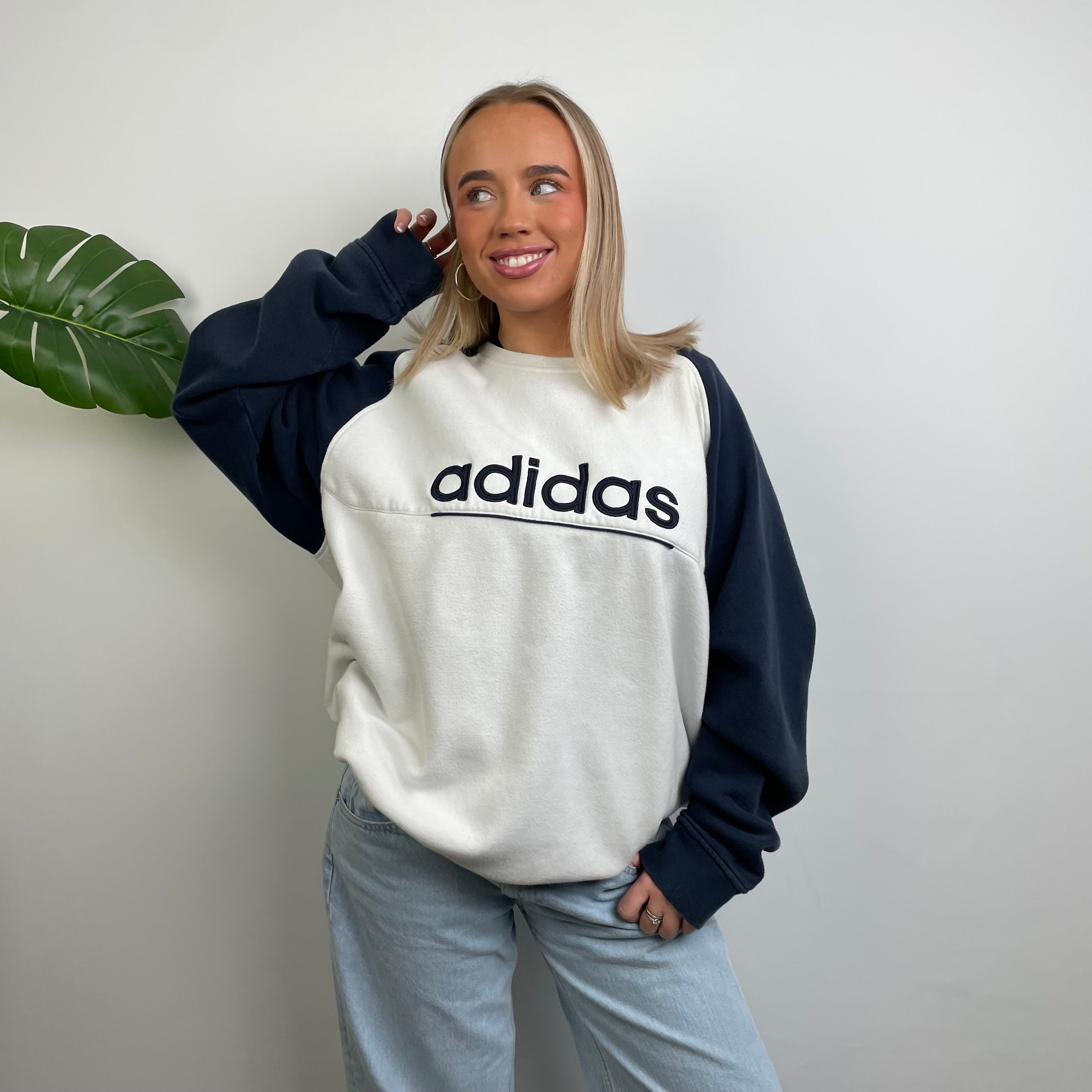 Adidas White Embroidered Spell Out Sweatshirt (XXL)