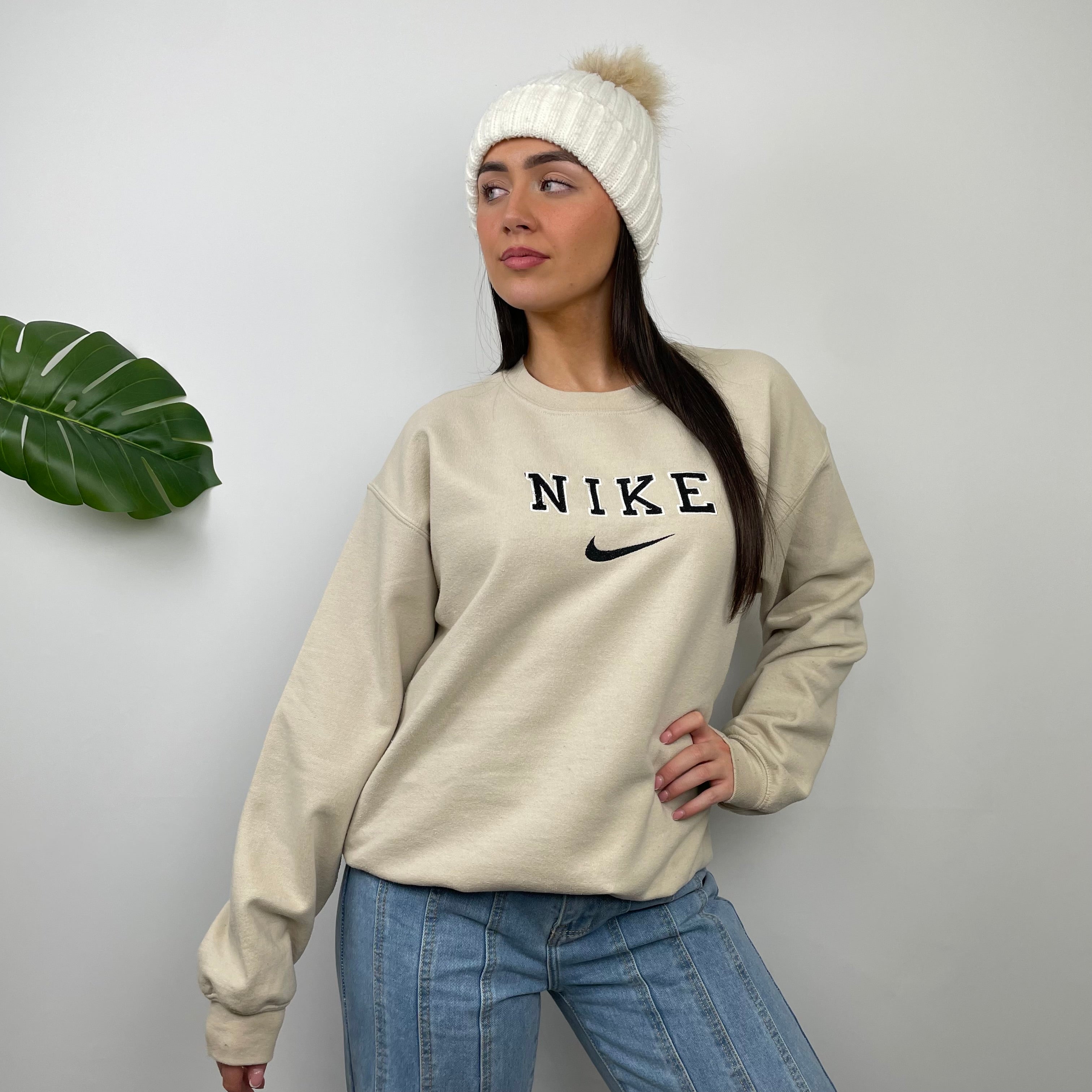 Nike RARE Cream Embroidered Spell Out Sweatshirt (M)