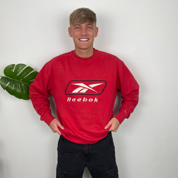 Reebok Red Embroidered Spell Out Sweatshirt (XL)