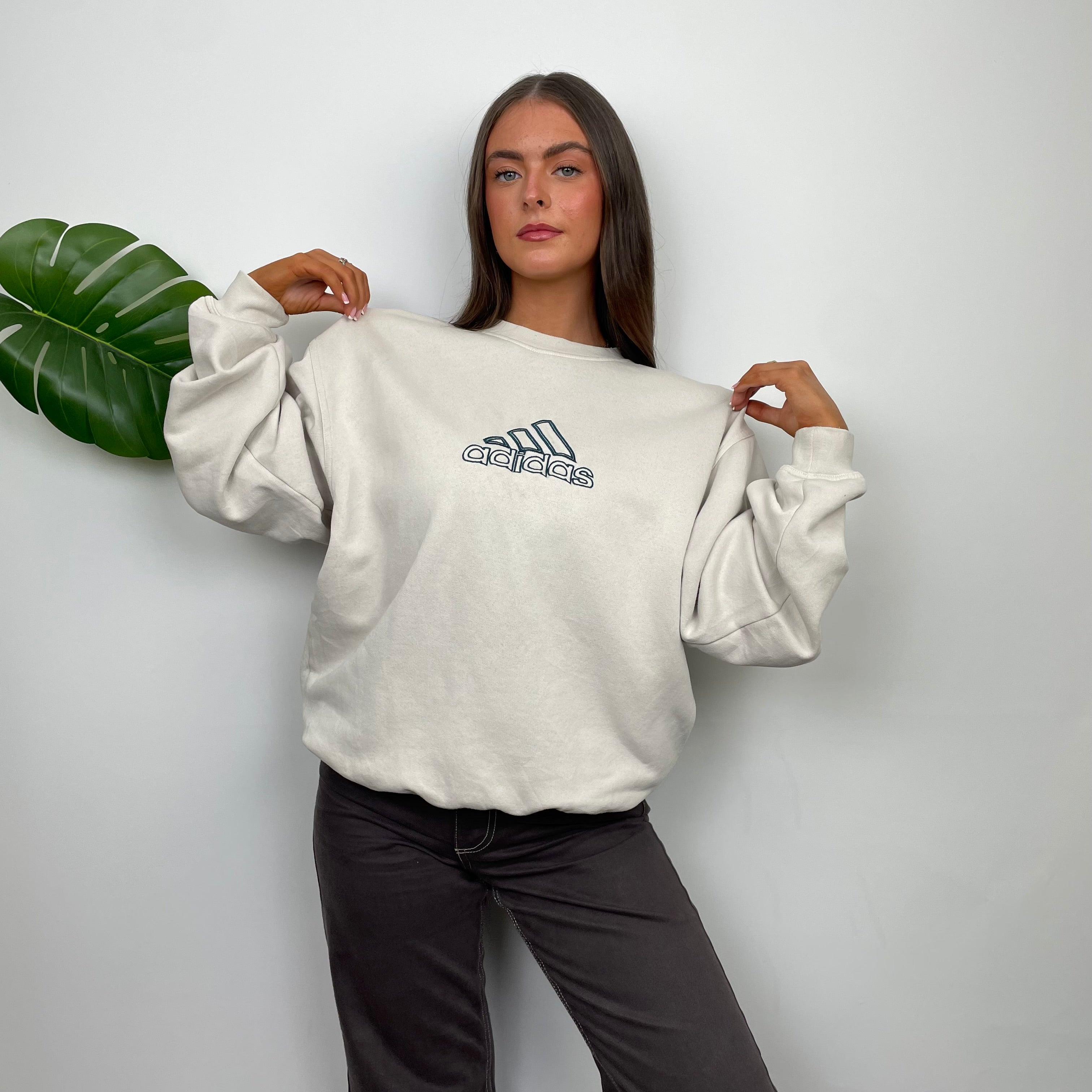 Adidas RARE Cream Embroidered Spell Out Sweatshirt (M)