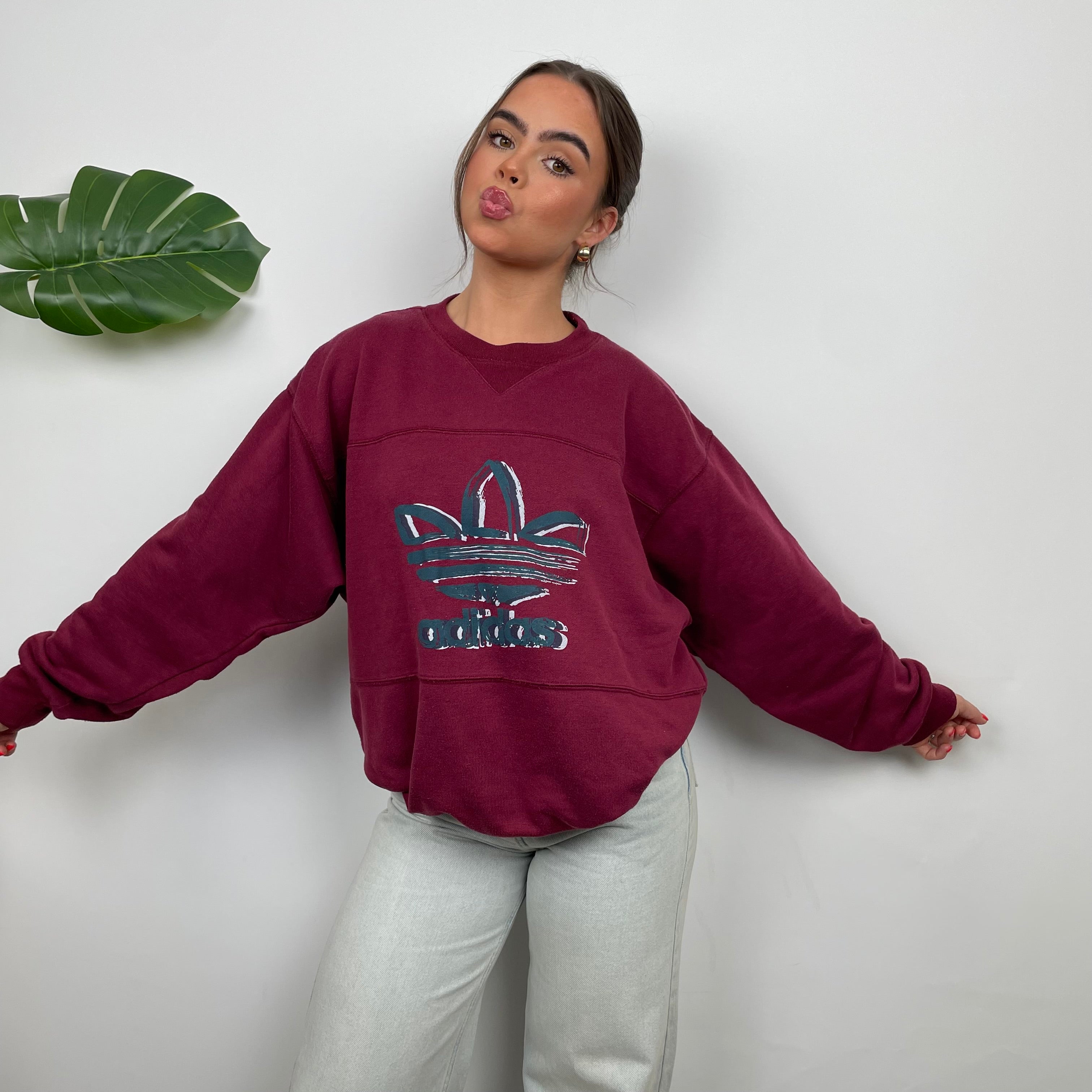 Adidas Maroon Spell Out Sweatshirt (M)