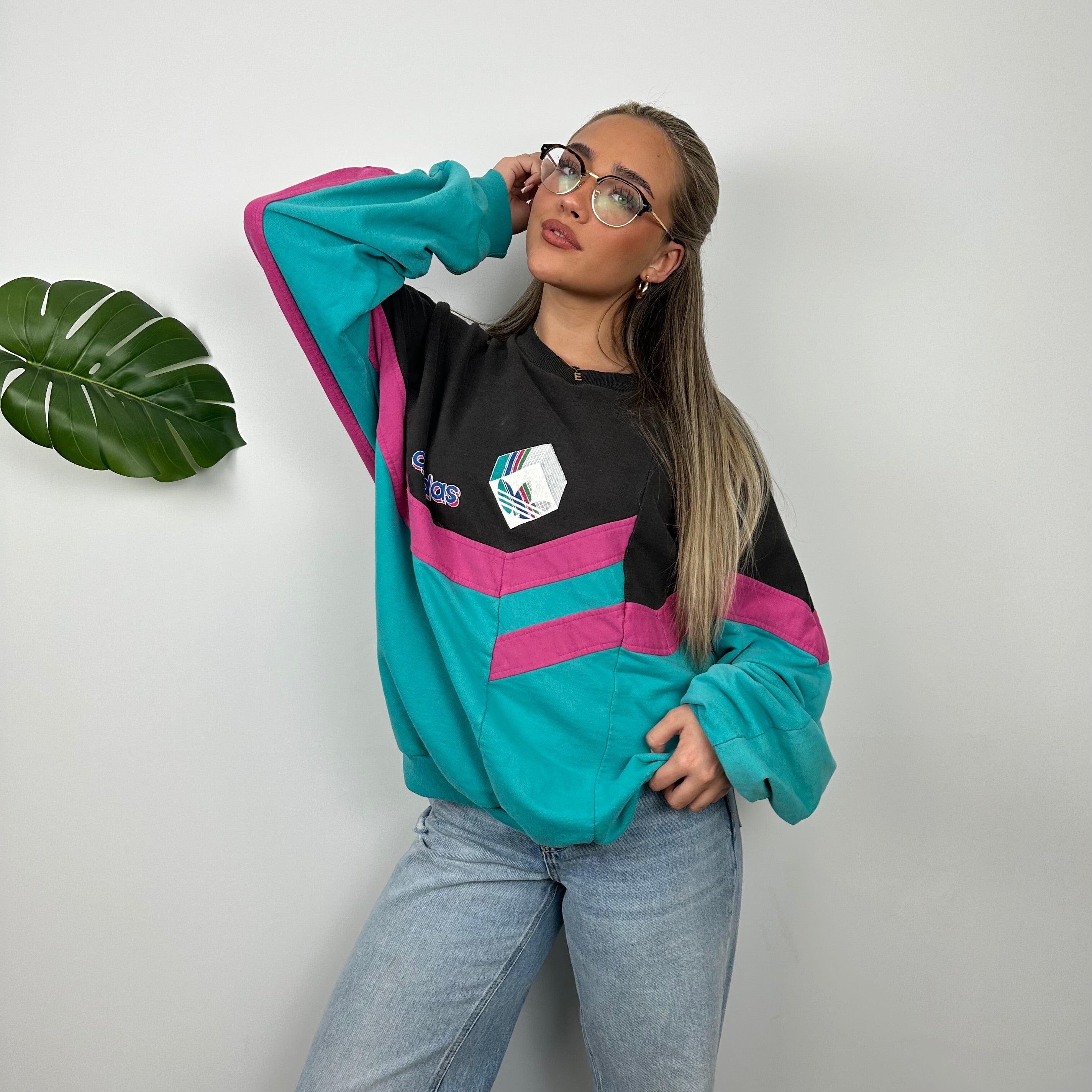 Adidas Colour Block Embroidered Spell Out Sweatshirt (L)