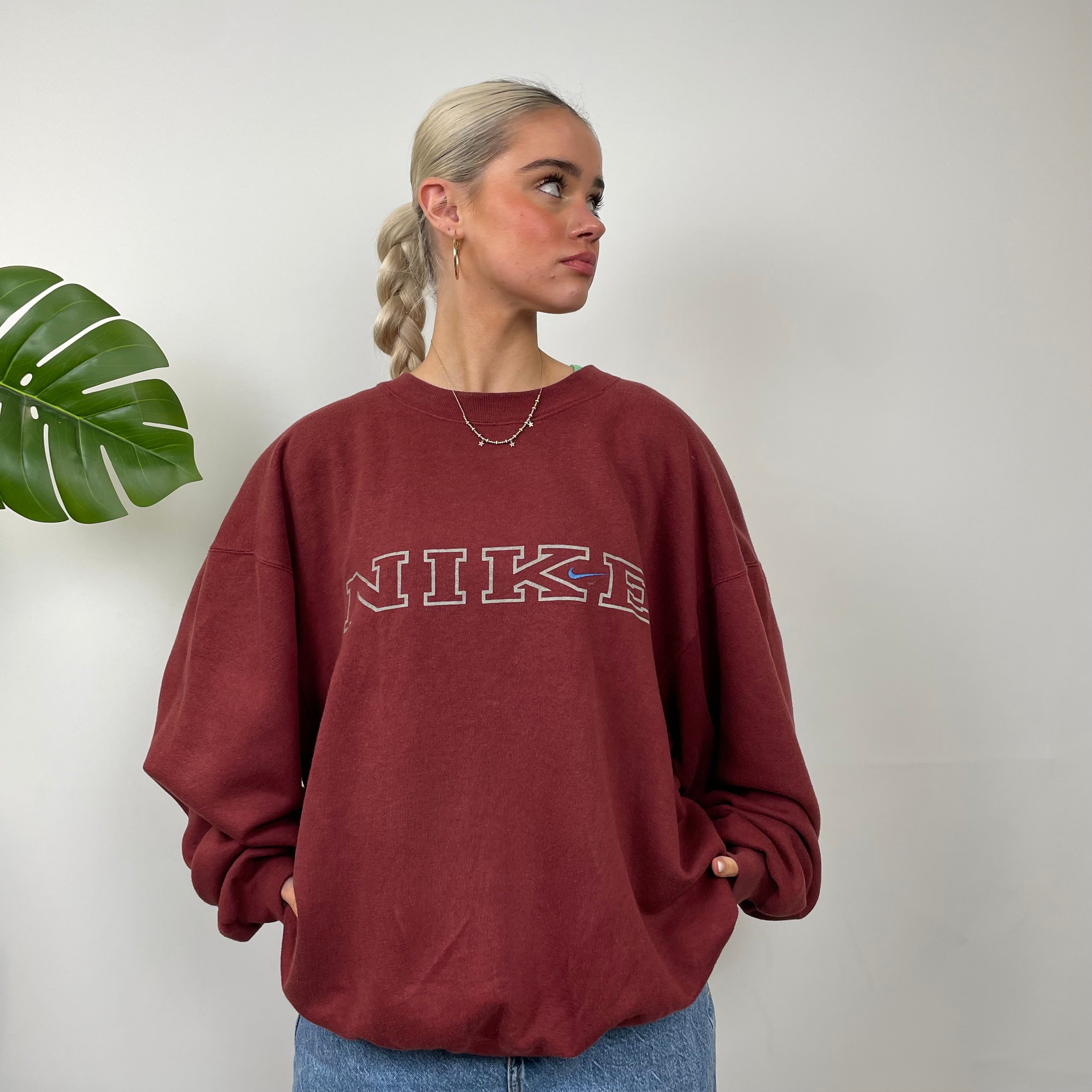 Nike Red Embroidered Spell Out Sweatshirt (L)