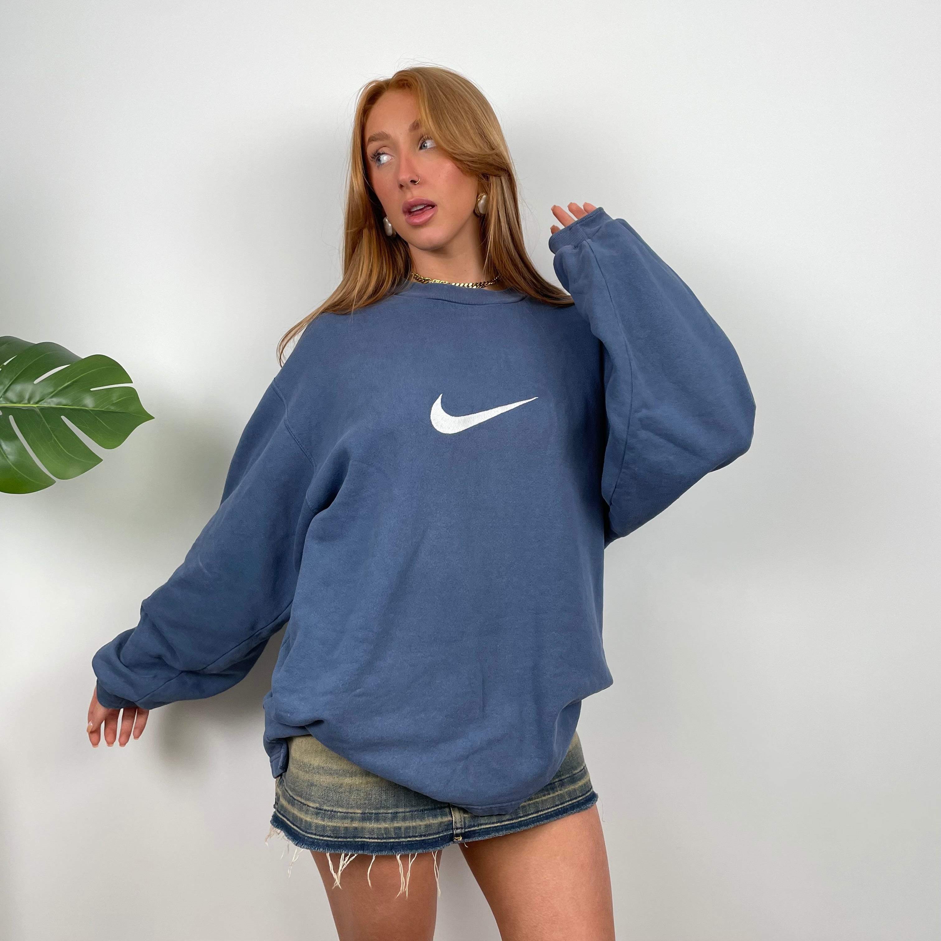 Nike Blue Embroidered Swoosh Sweatshirt (M)