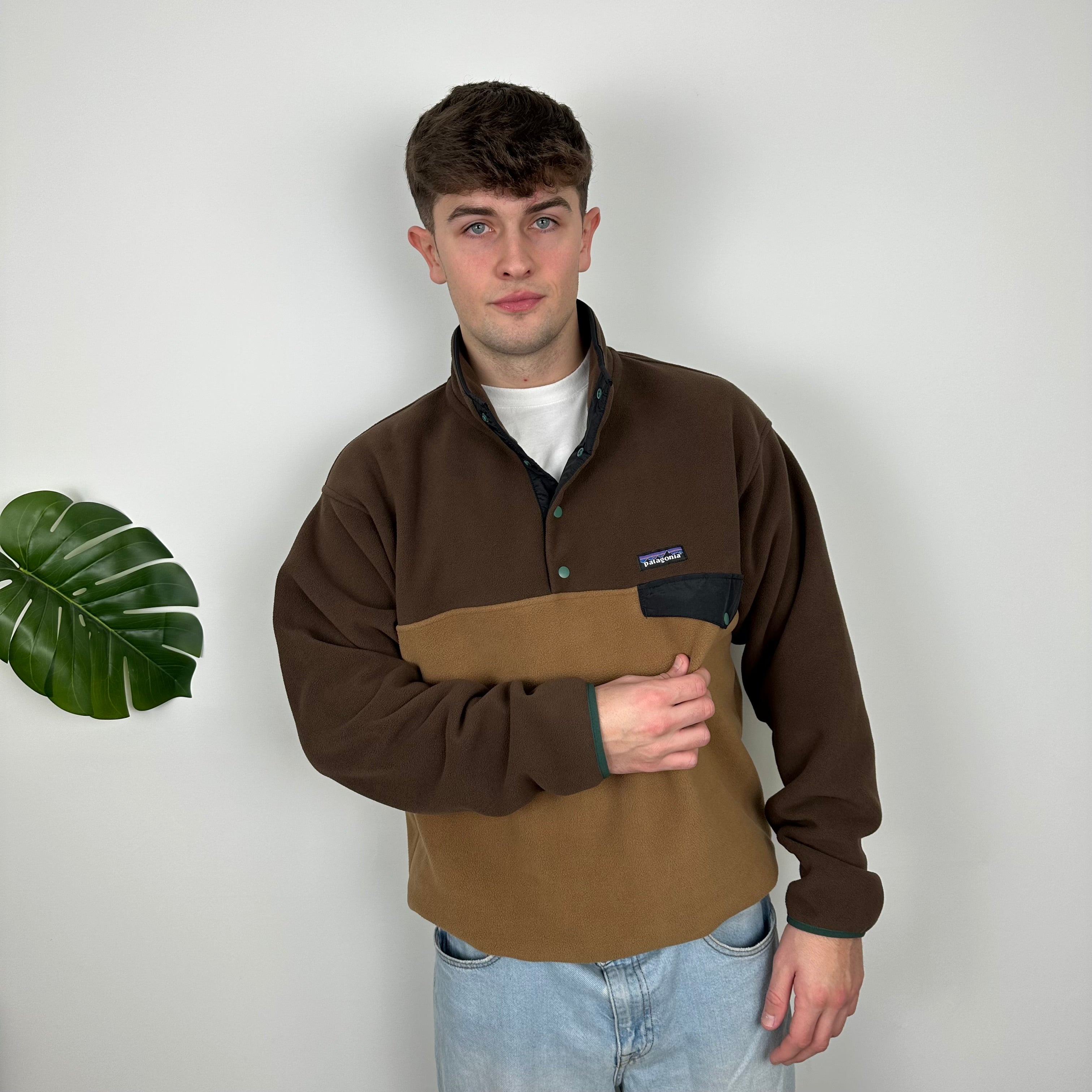 Patagonia Brown Embroidered Spell Out Teddy Bear Fleece Sweatshirt (L)
