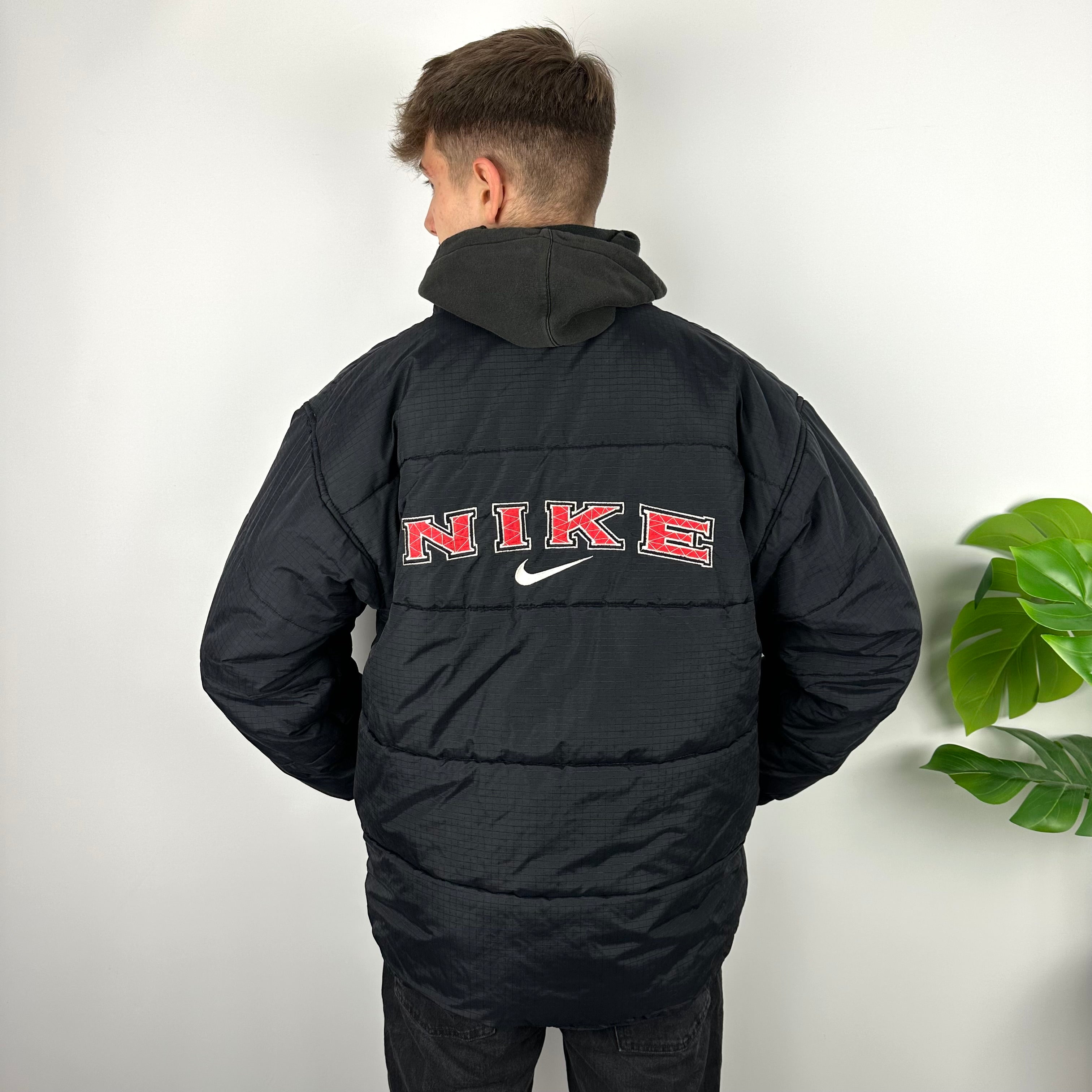 Nike Black Embroidered Spell Out Puffer Jacket (L)