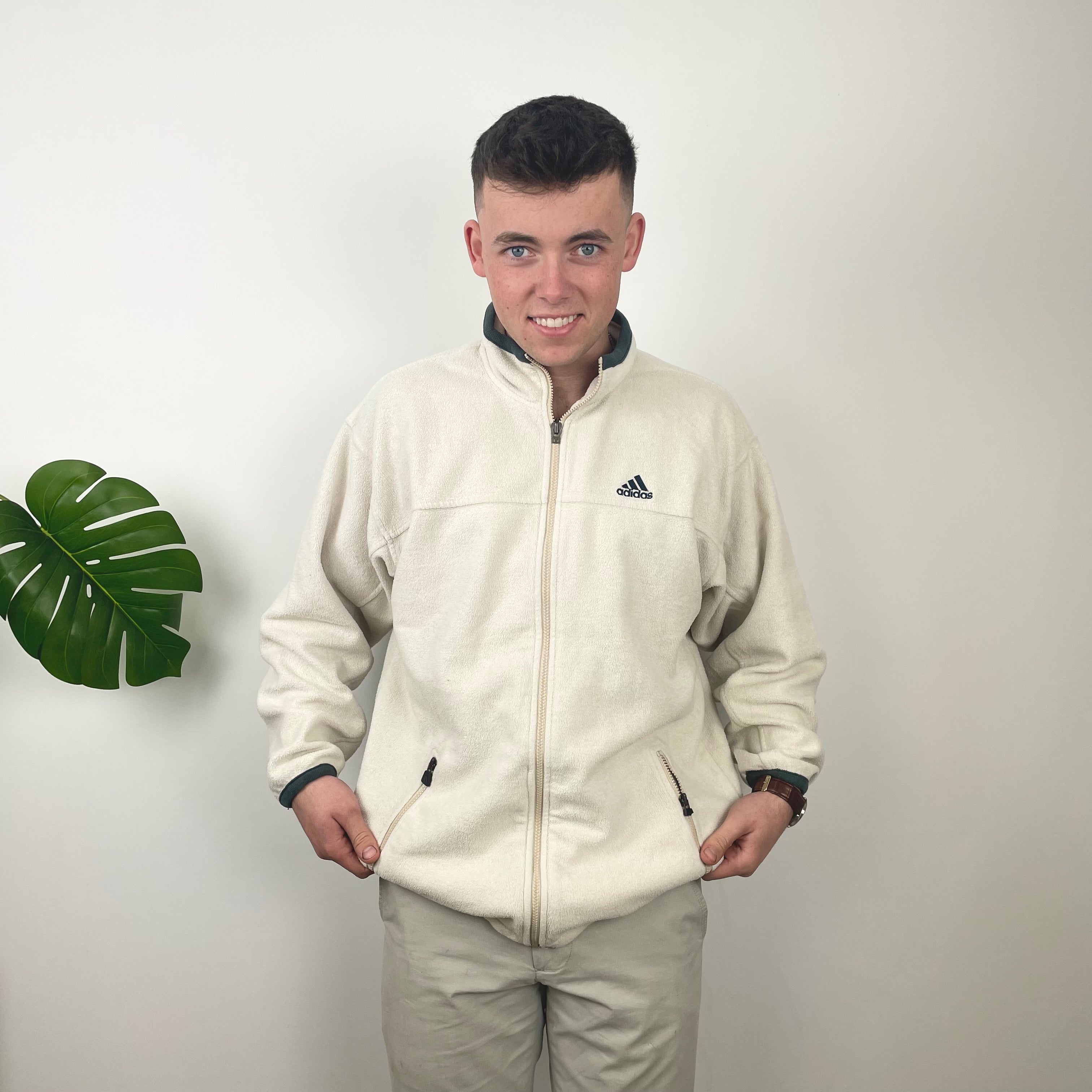 Adidas Cream Teddy Bear Fleece Zip Up Sweatshirt Jacket (XL)