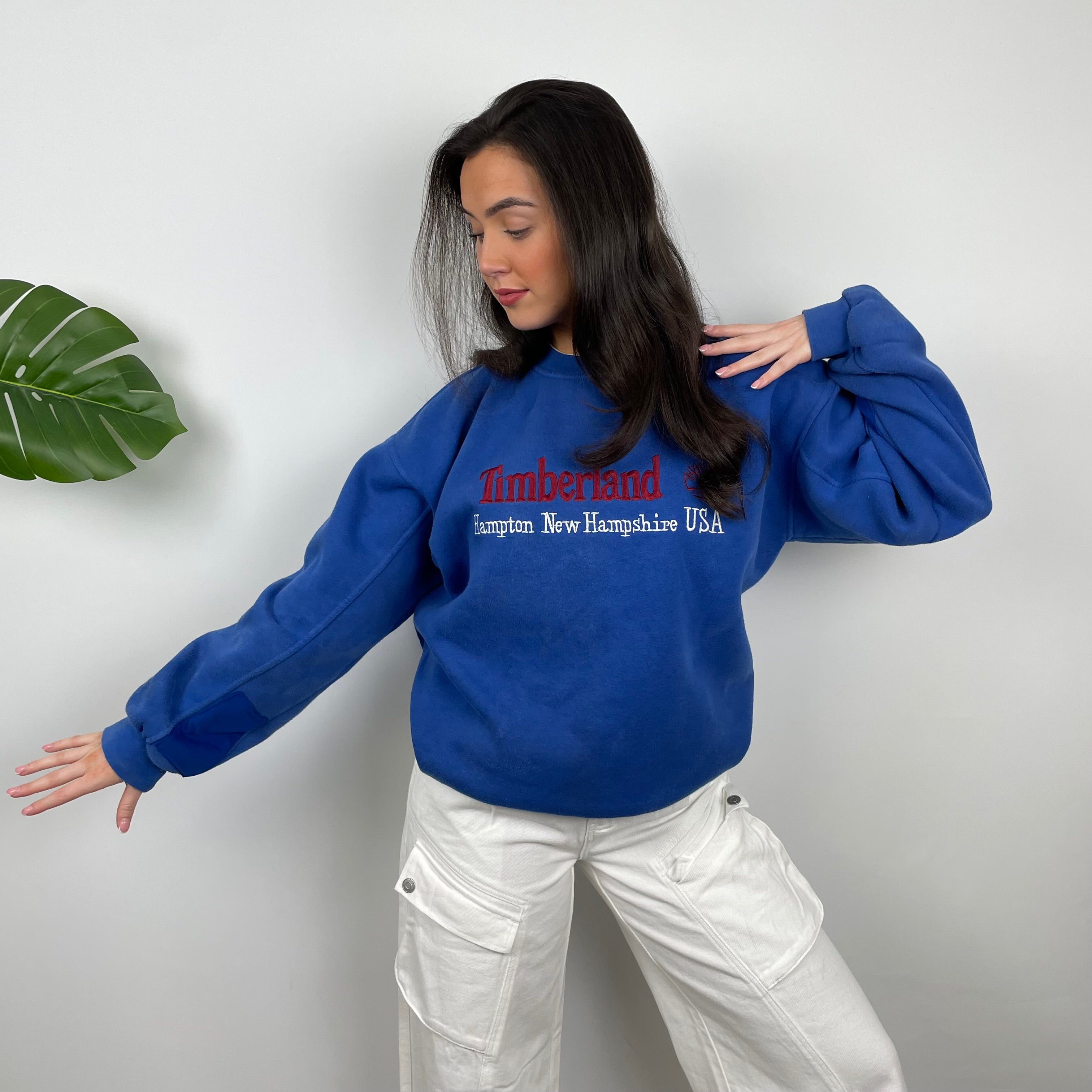 Timberland RARE Blue Embroidered Spell Out Sweatshirt (L)