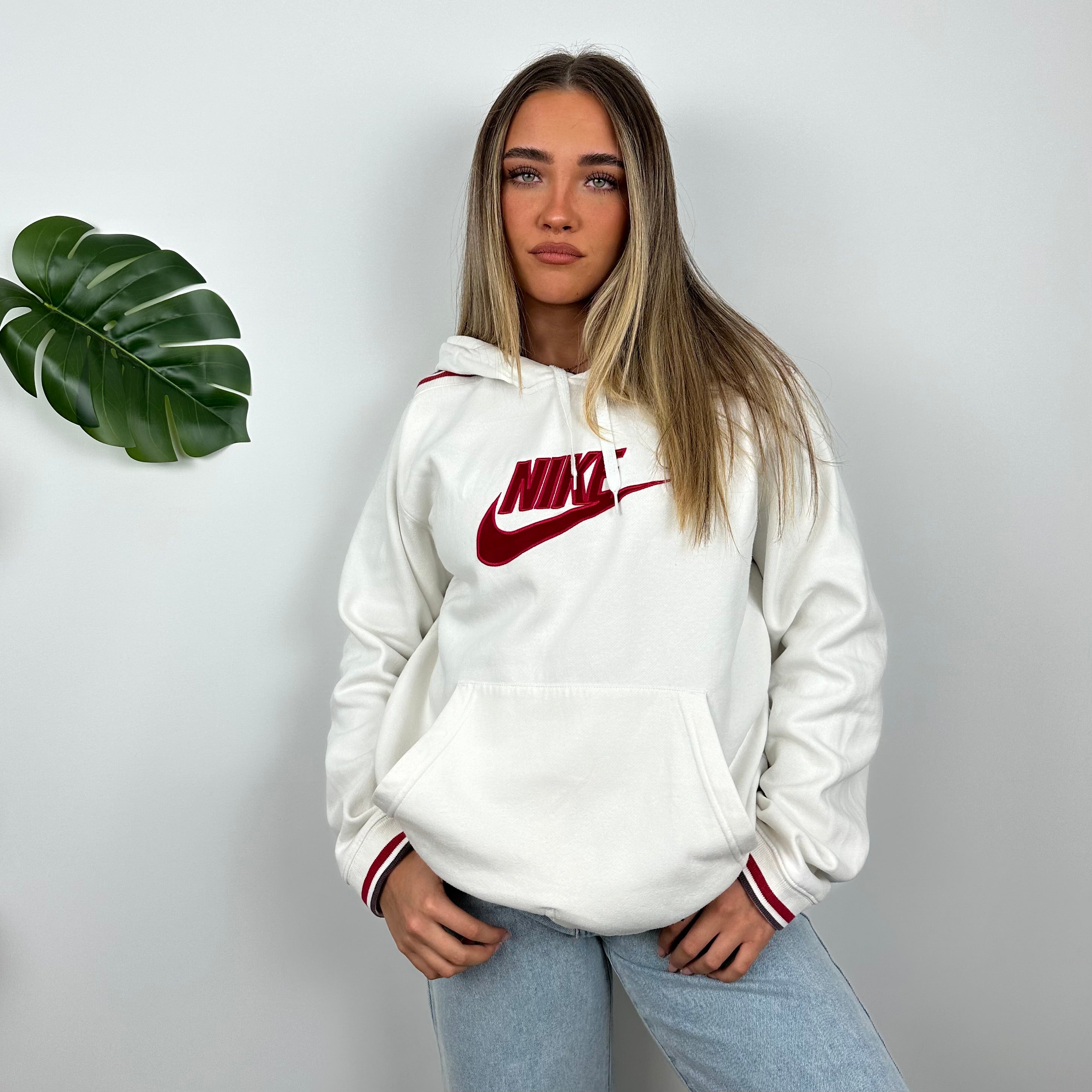 Nike White Embroidered Spell Out Hoodie (M)