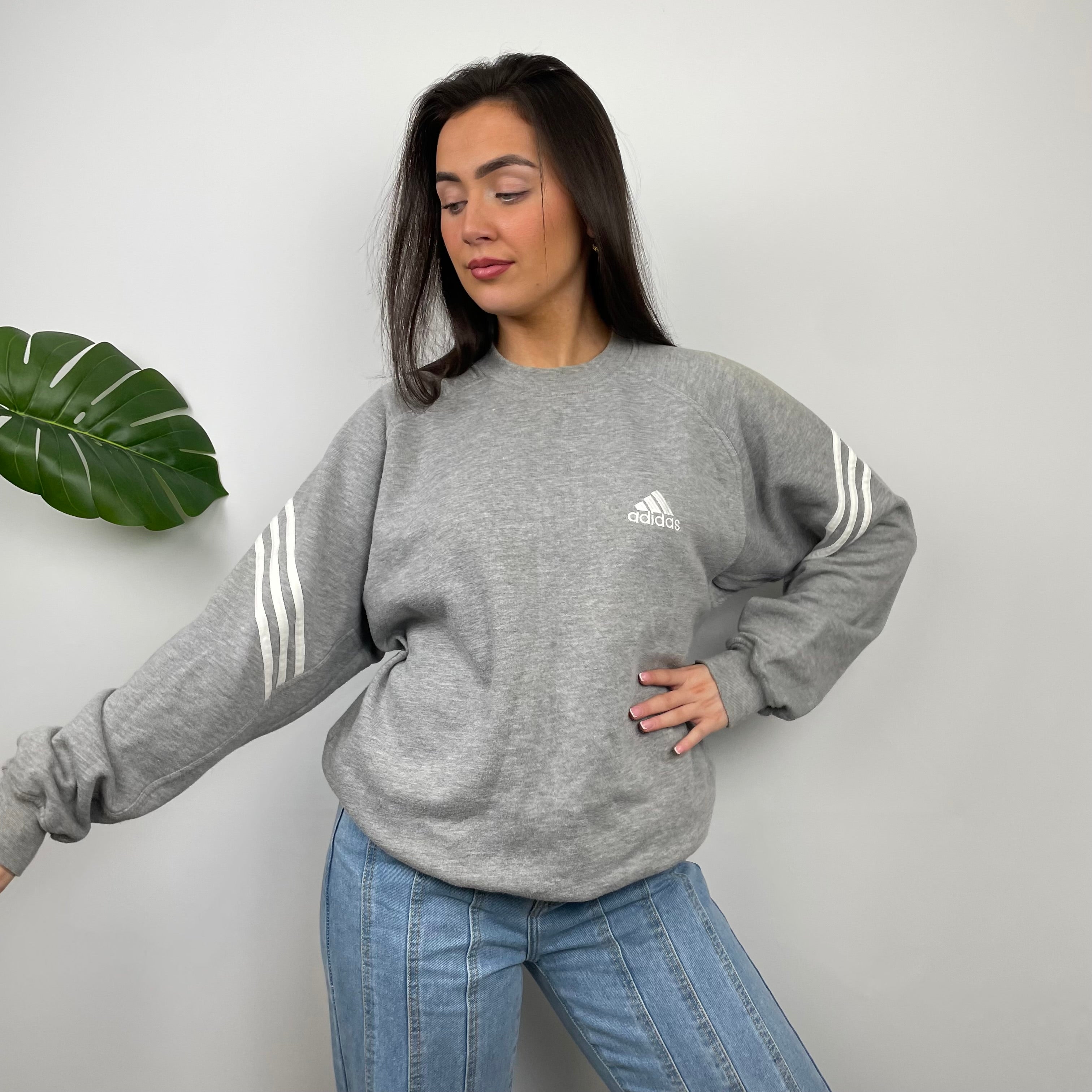 Adidas Grey Embroidered Spell Out Sweatshirt (L)