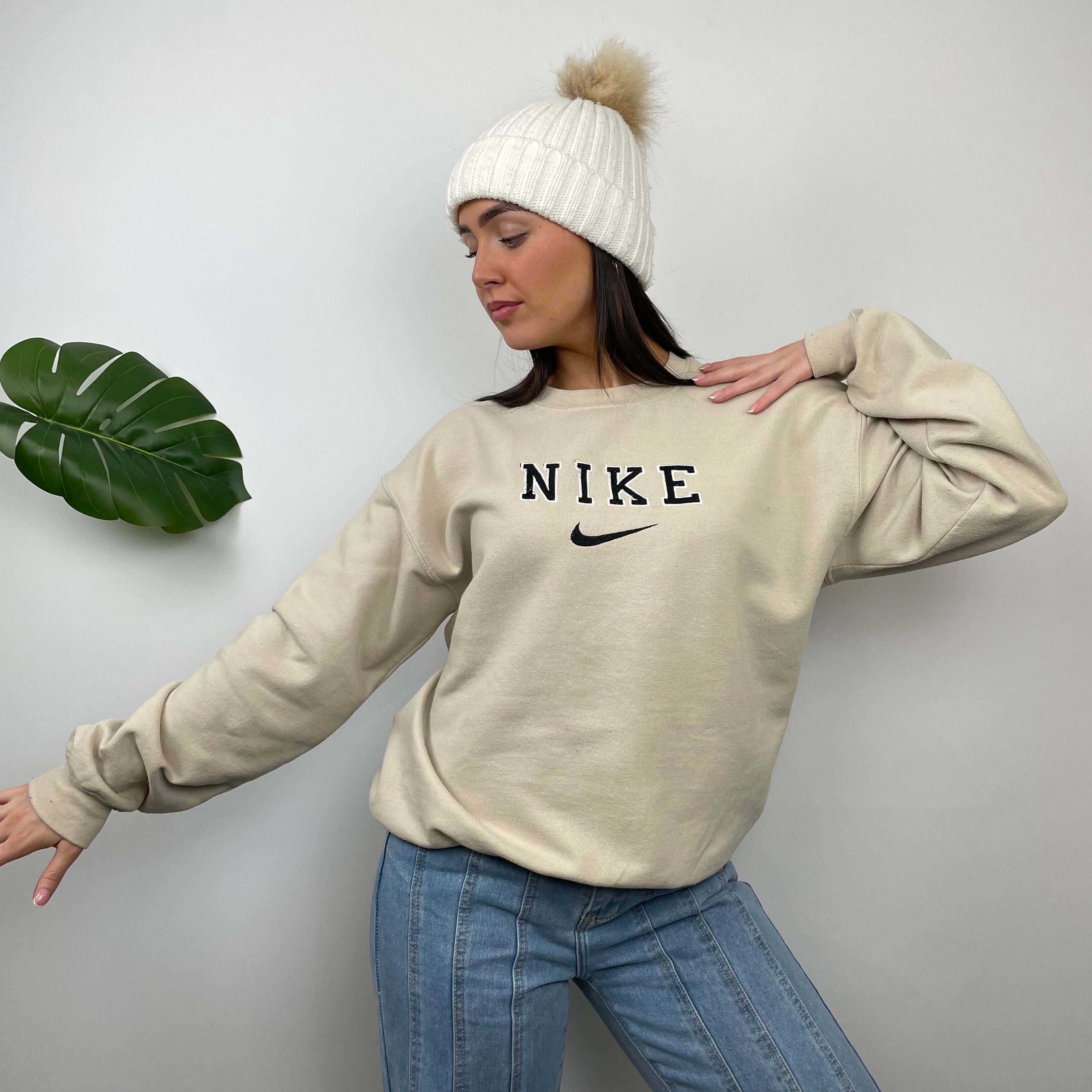 Nike RARE Cream Embroidered Spell Out Sweatshirt (M)