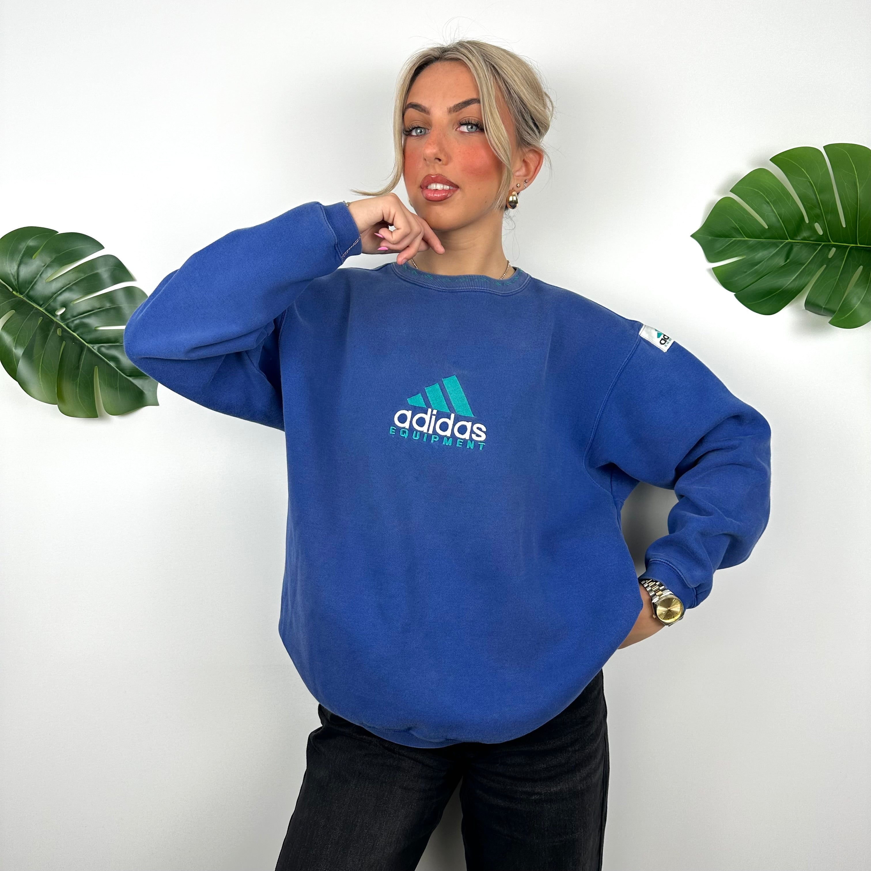 Adidas Equipment Blue Embroidered Spell Out Sweatshirt (M)