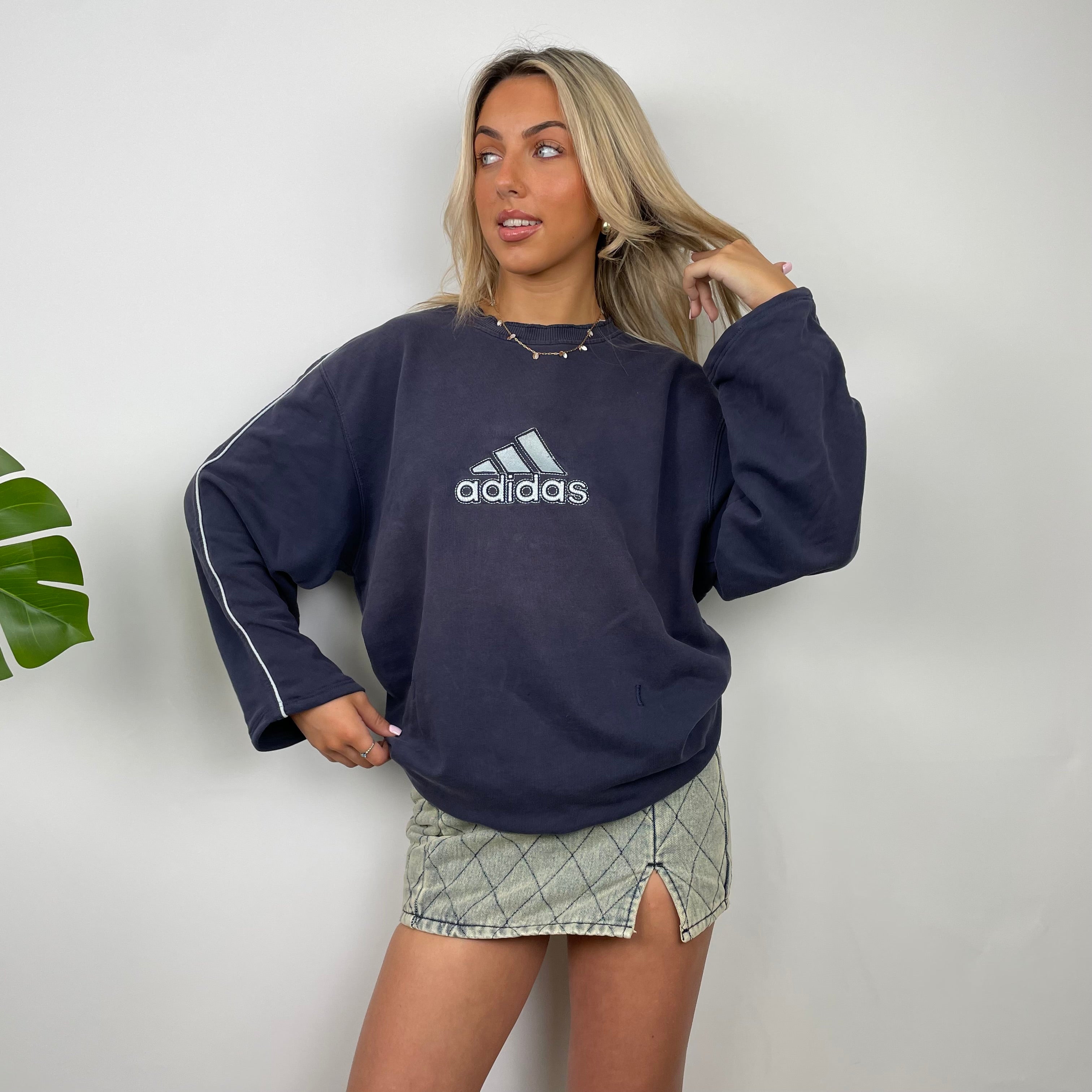 Adidas Navy Embroidered Spell Out Sweatshirt (L)