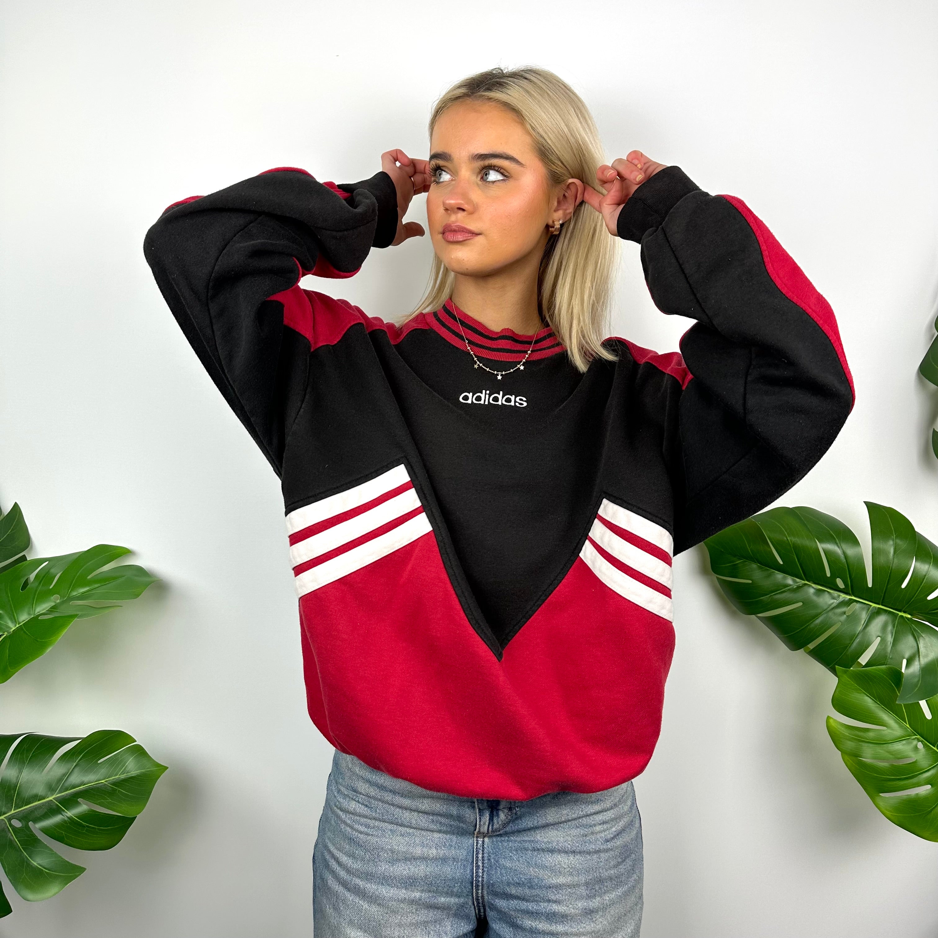 Adidas Red & Black Embroidered Spell Out Sweatshirt (L)