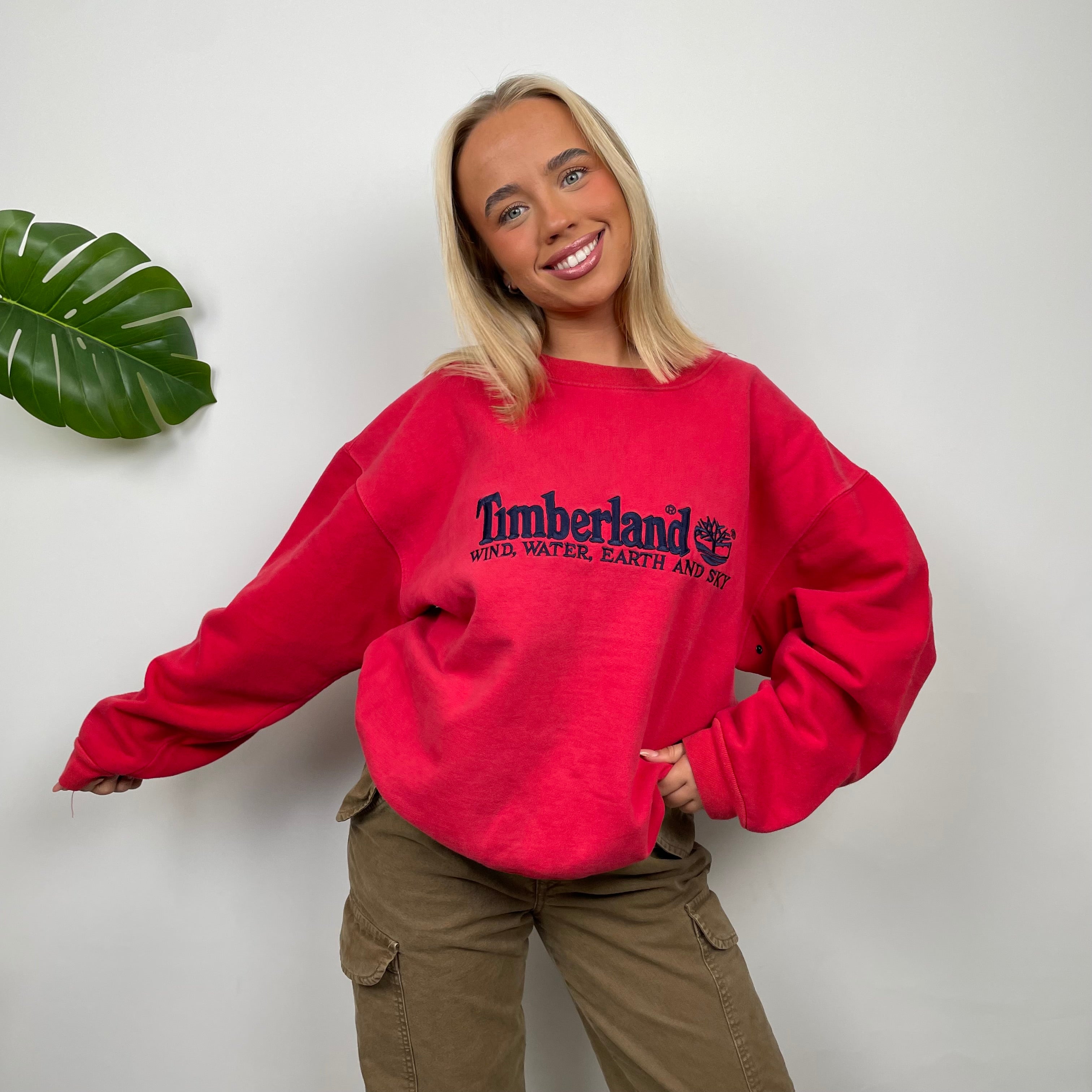 Timberland Red Embroidered Spell Out Sweatshirt (M)