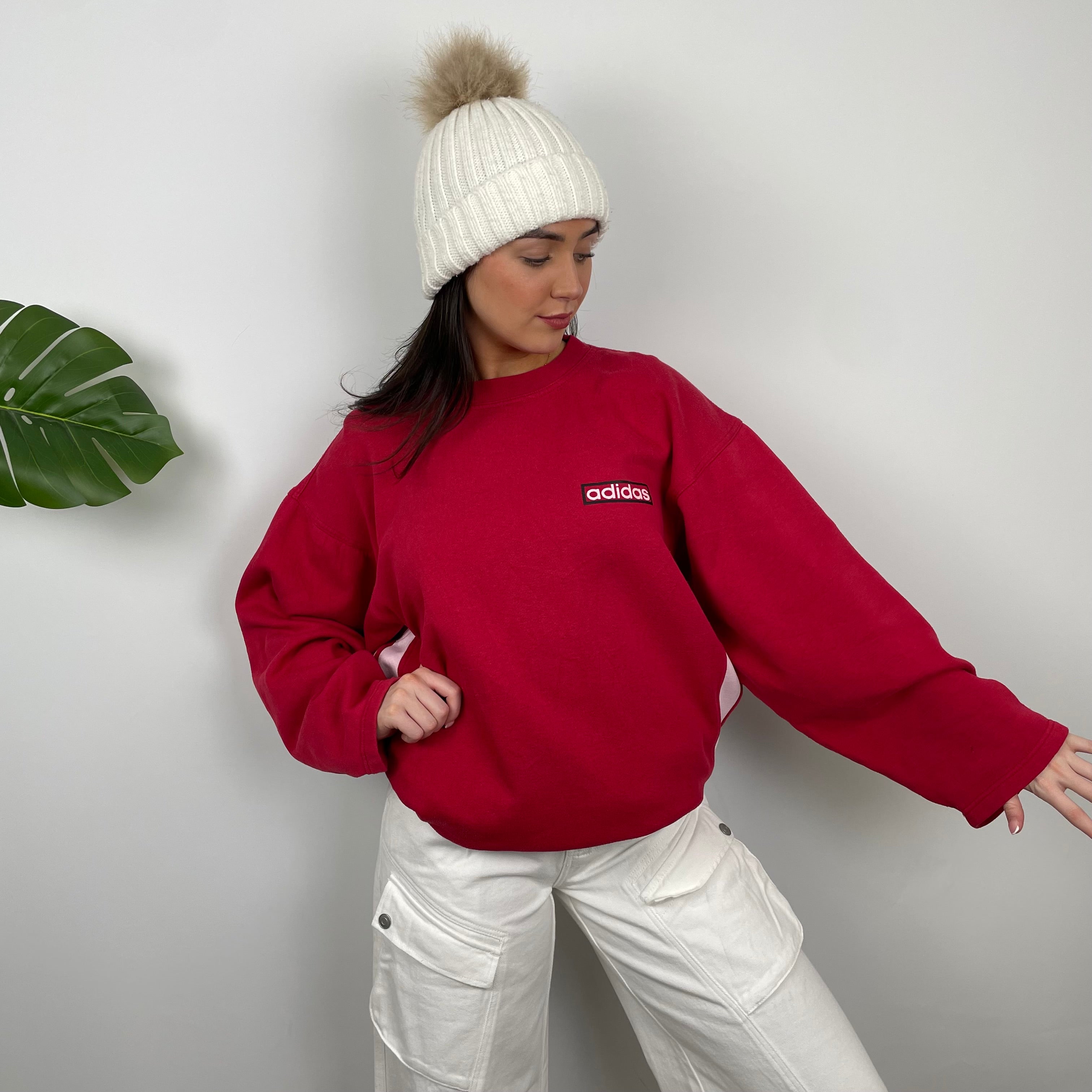 Adidas Red Embroidered Spell Out Sweatshirt (L)