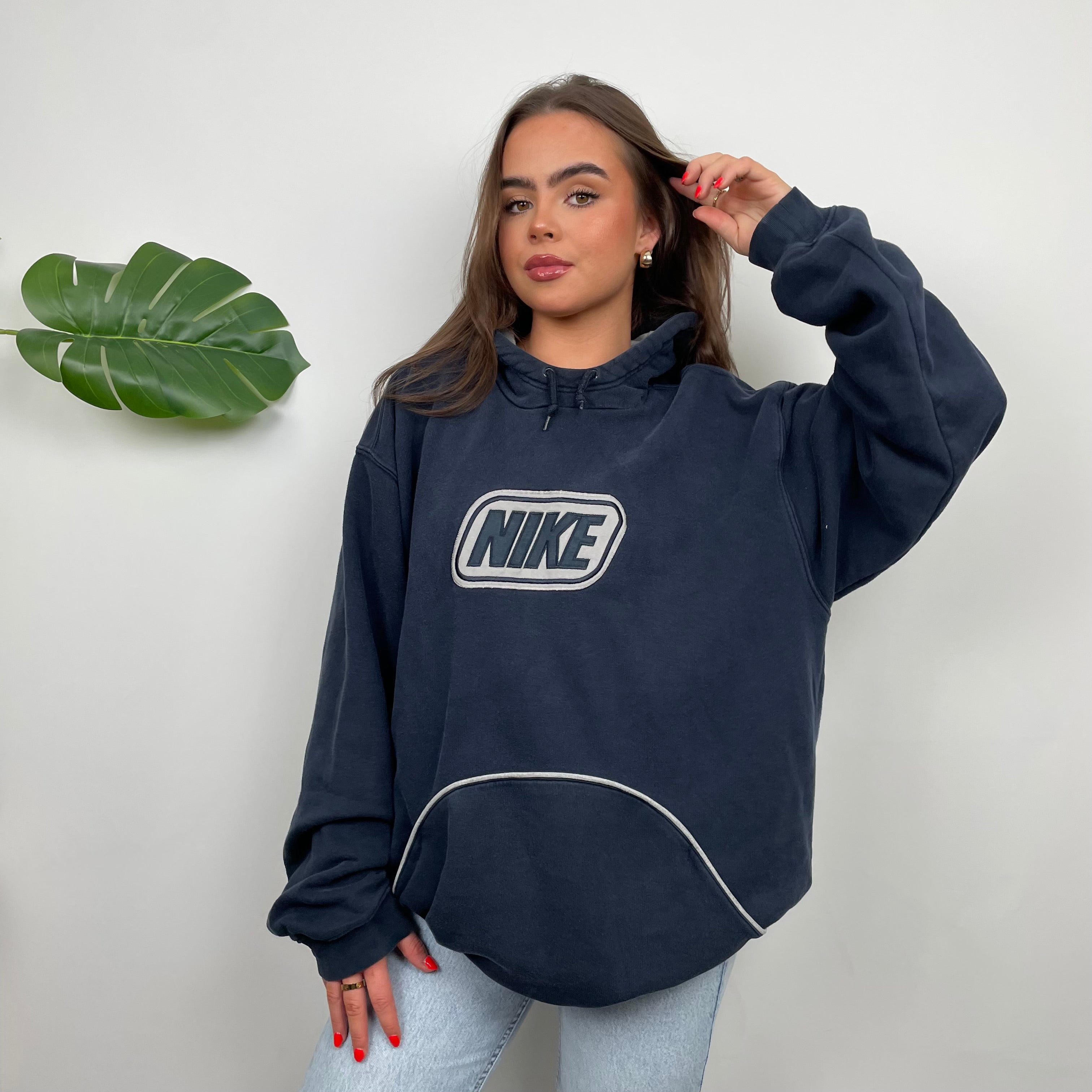 Nike Navy Embroidered Spell Out Hoodie (XL)