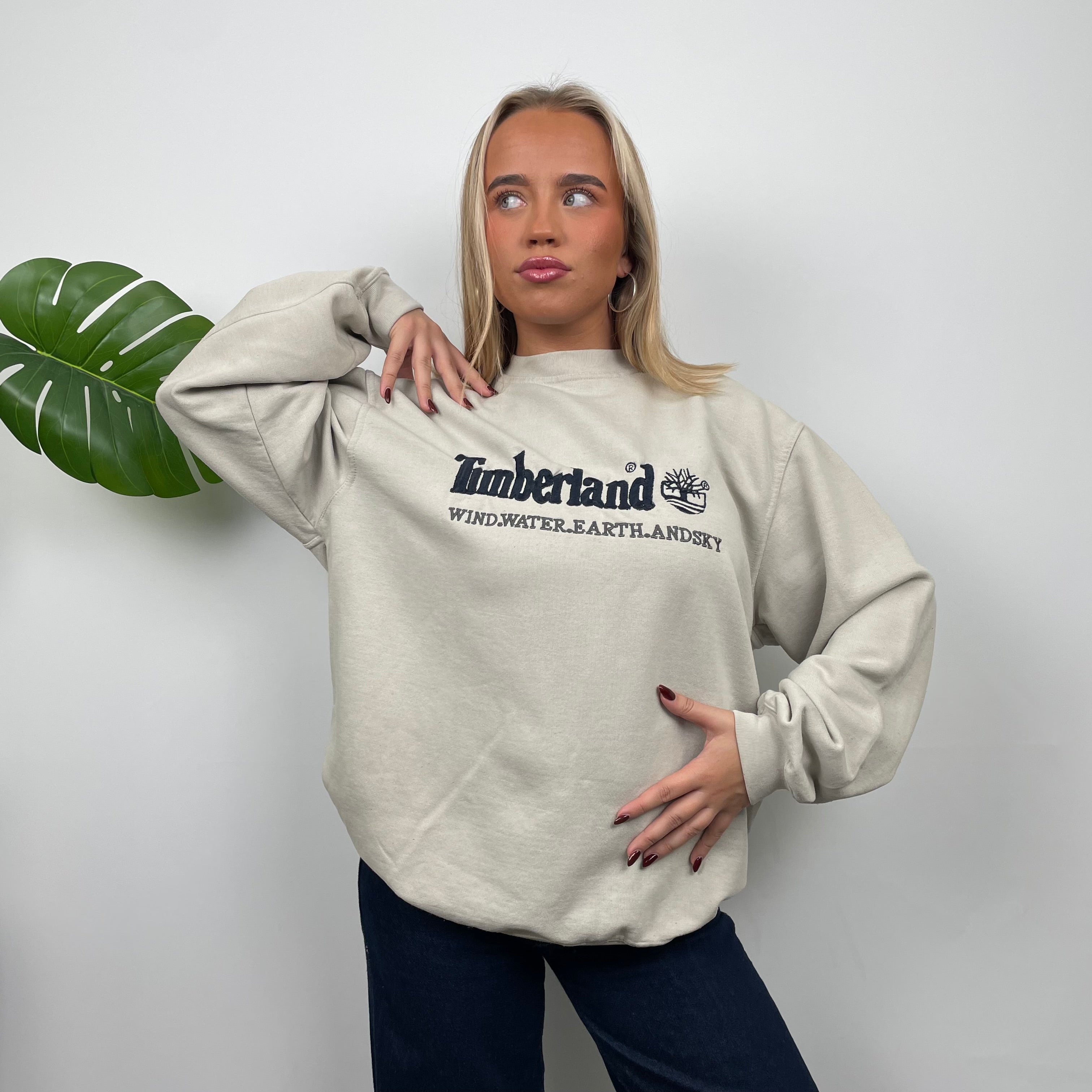 Timberland Cream Embroidered Spell Out Sweatshirt (M)