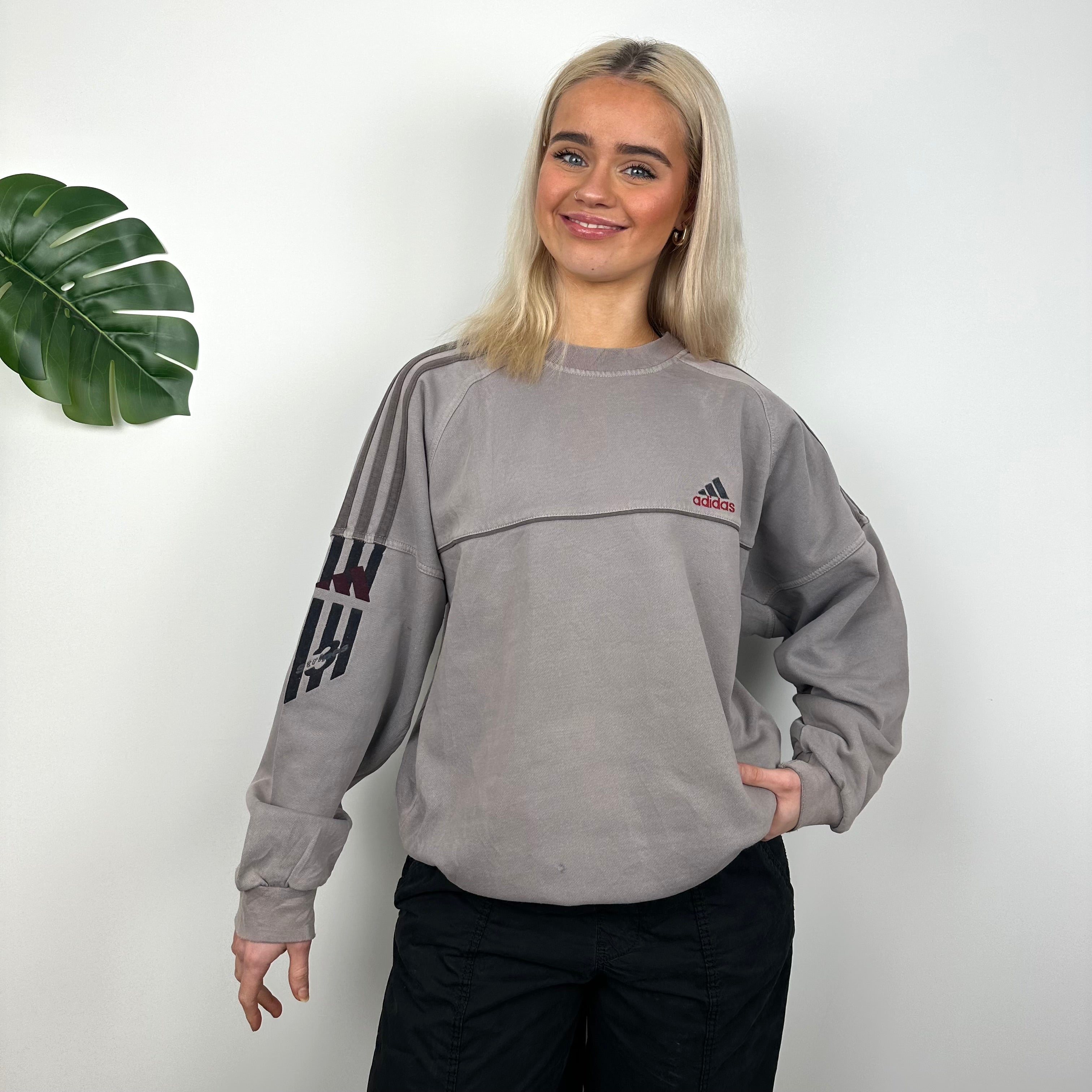 Adidas Grey Embroidered Spell Out Sweatshirt (M)