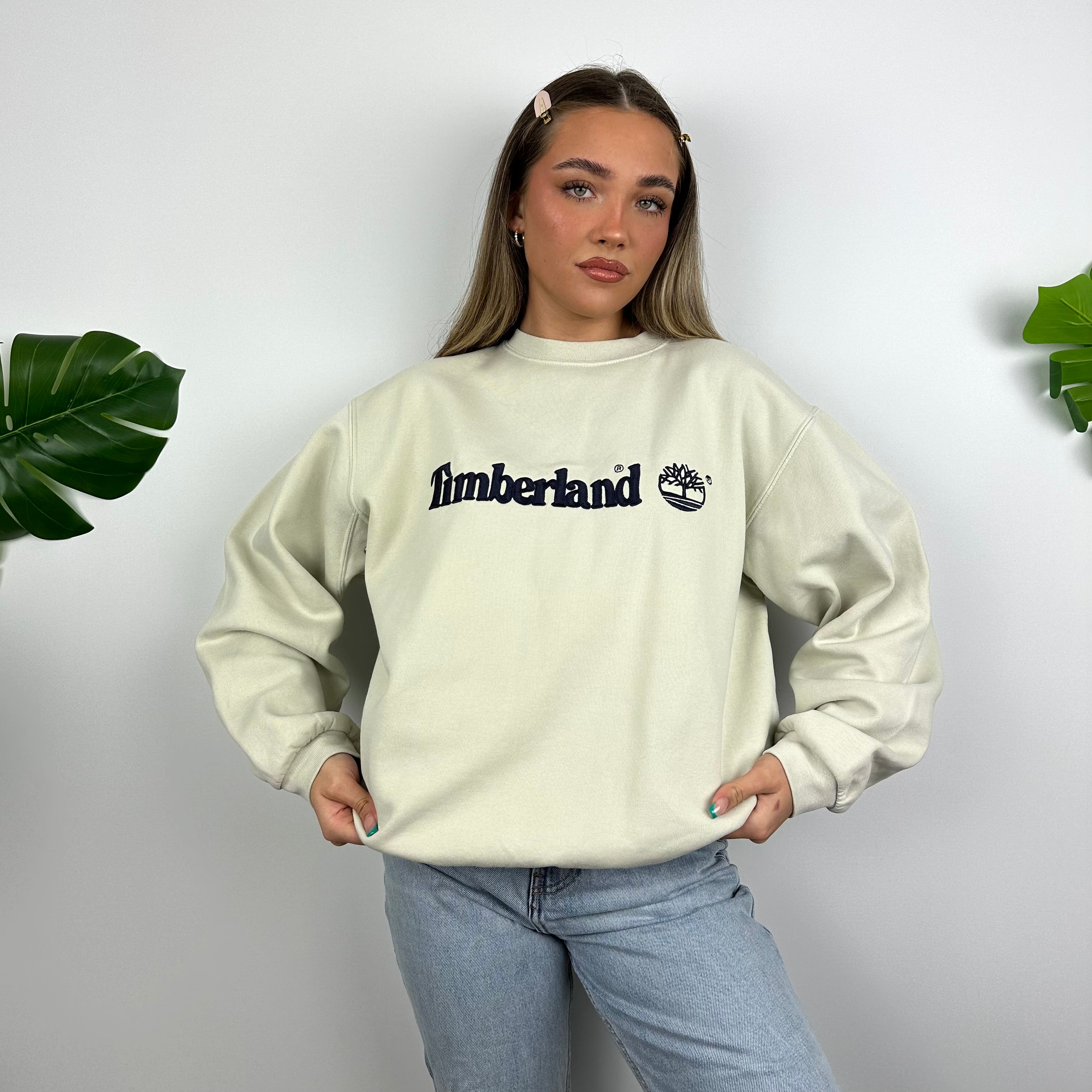 Timberland Cream Embroidered Spell Out Sweatshirt (M)