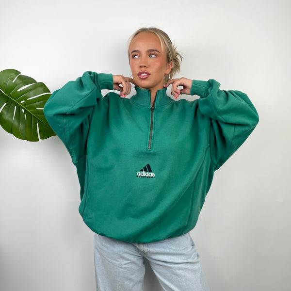 Adidas Equipment RARE Green Embroidered Spell Out Quarter Zip Up (L)
