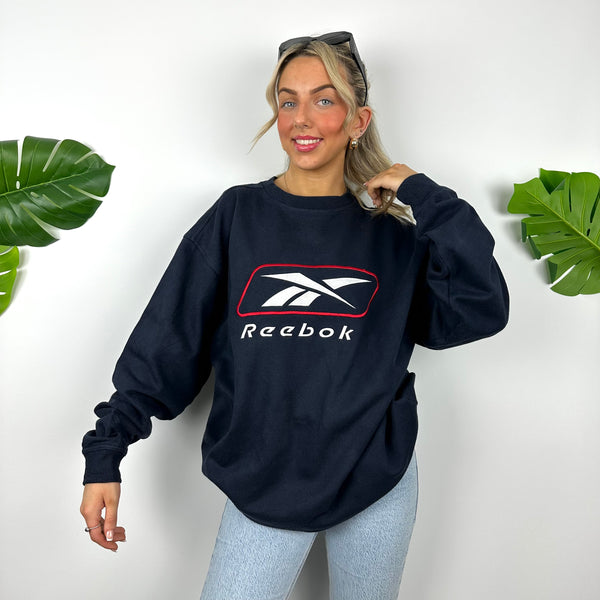 Reebok Navy Embroidered Spell Out Sweatshirt (L)