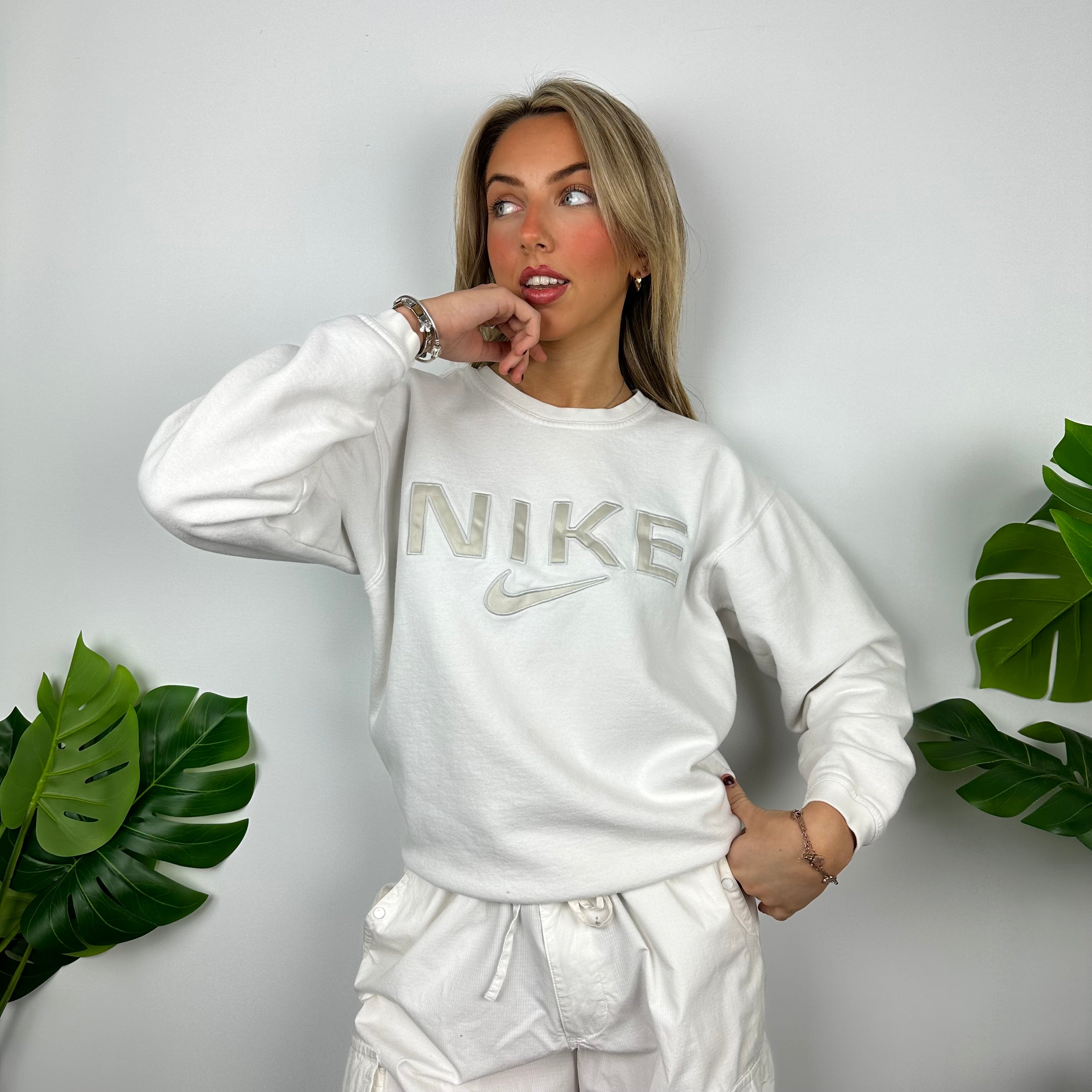 Nike White Embroidered Spell Out Sweatshirt (M)